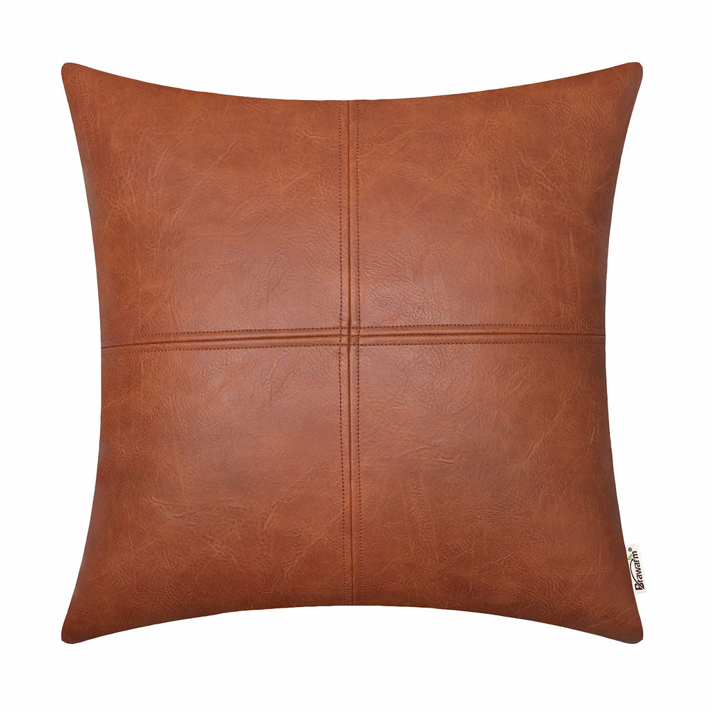 BRAWARM Faux Leather Throw Pillow Covers 16 X 16 Inches, Black Leather Pillow Cover, Hand Stitched Leather Decorative Pillow Cover for Couch Sofa Bed Living Room Home Garden