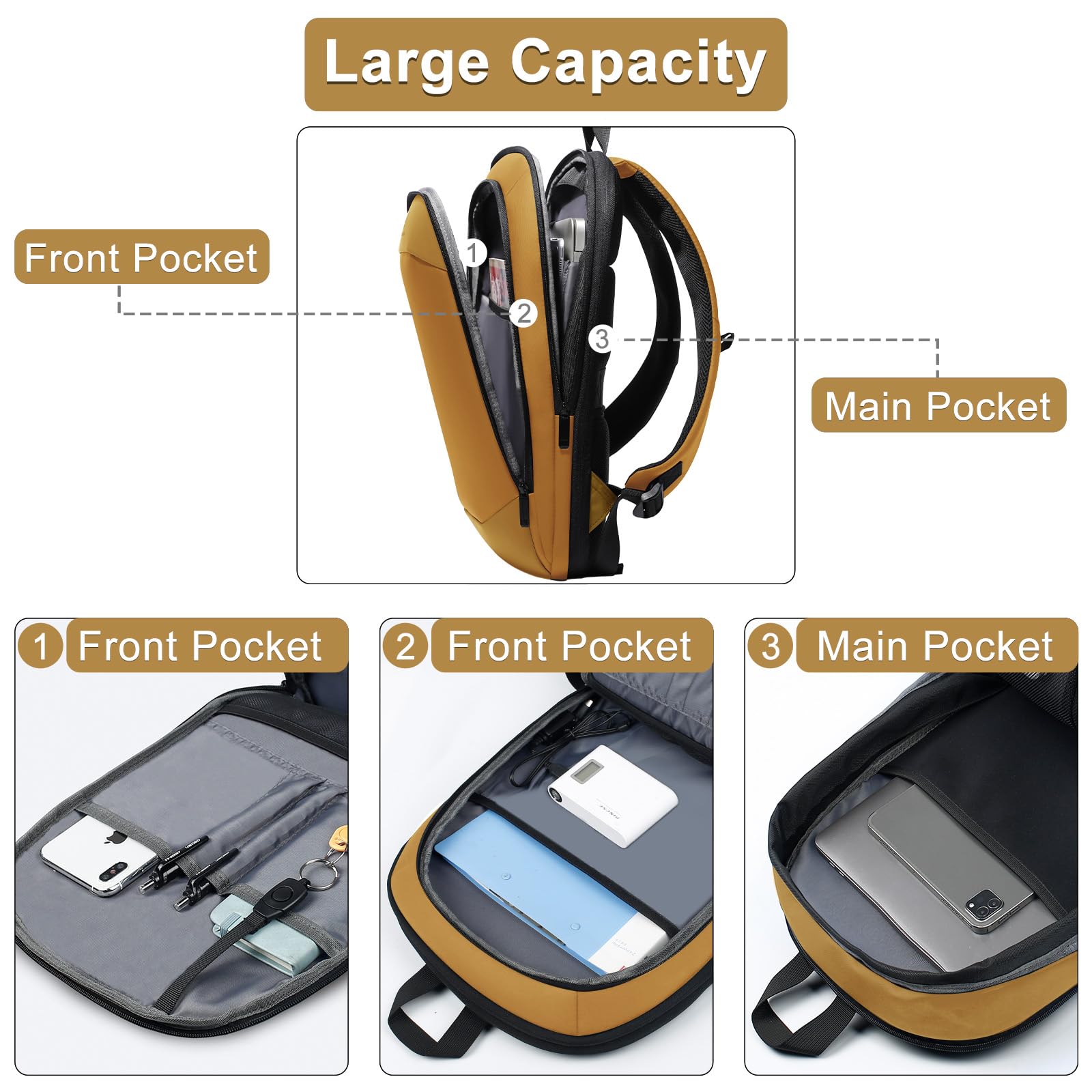 hk Business Backpack for Men 15.6 Inch,Slim & Expandable Waterproof Travel Laptop Backpack, Anti-Theft Lightweight Work Computer Bag, College Laptop Backpacks Gifts for Men Women-Black