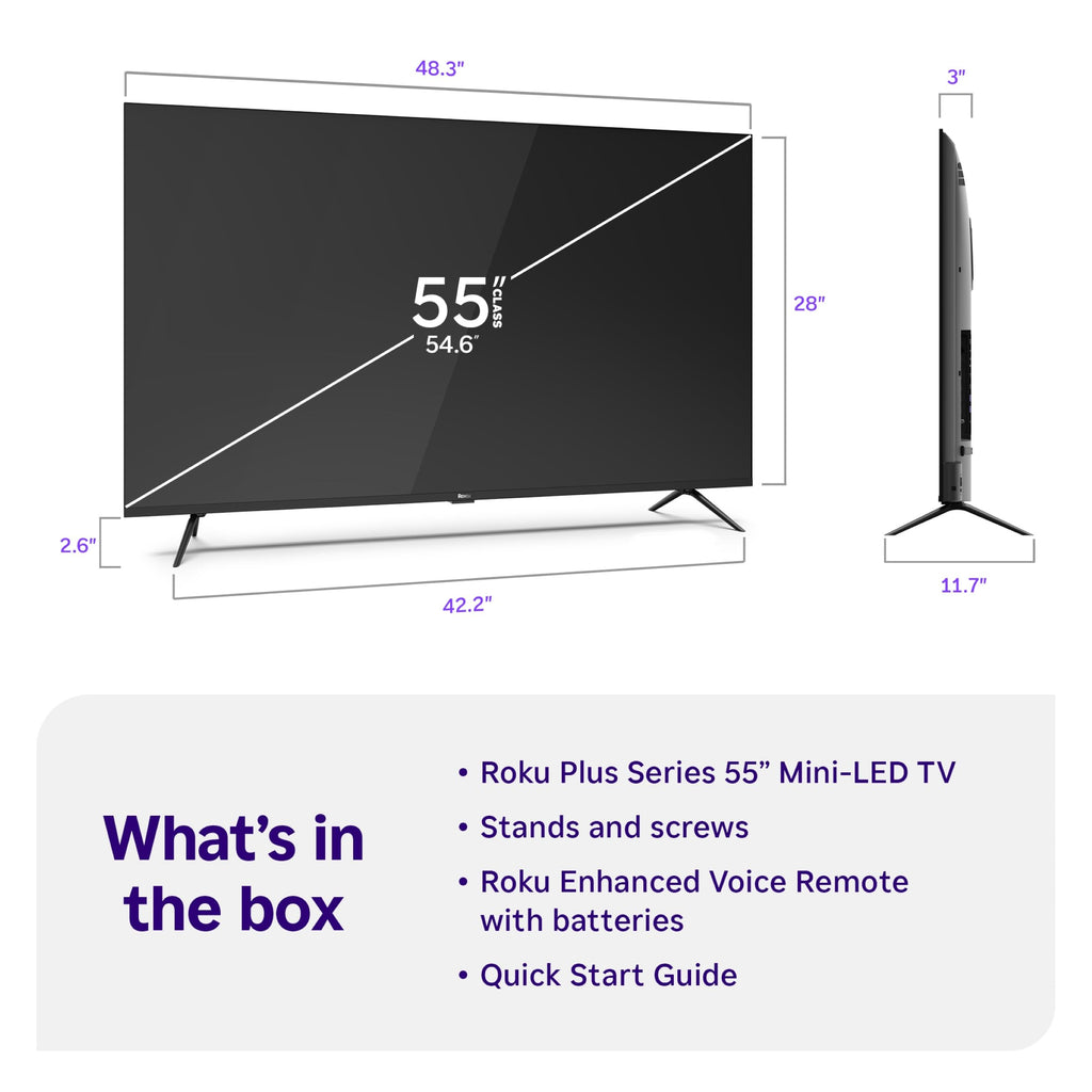 Roku Smart TV – 55-Inch Plus Series, Mini-LED TV – RokuTV with Enhanced Voice Remote – Flat Screen 4K QLED Television with Dolby Vision & Wi-Fi for Streaming Live Local News, Sports