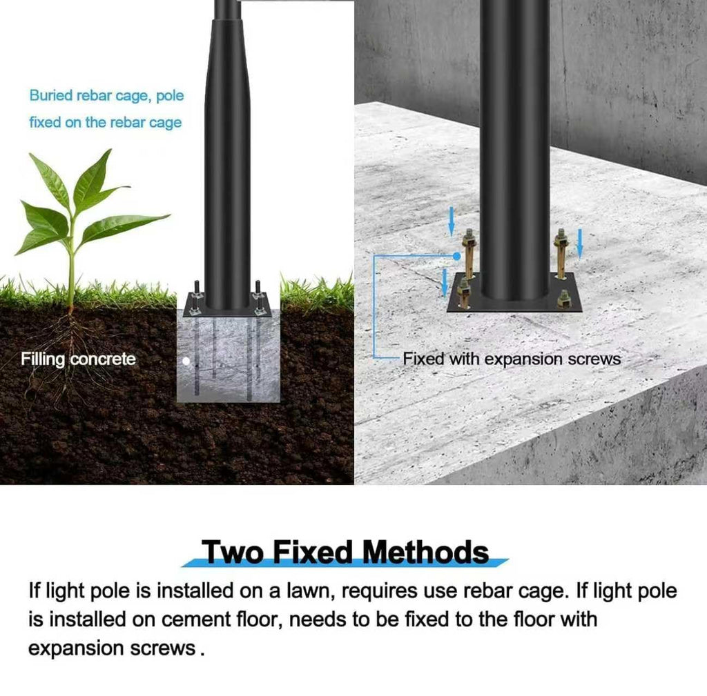 Outdoor Light Pole with Fillable Base, 8ft Cast Iron Lamp Post, 5-Section Heavy Duty Adjustable Pole for Garden, Yard, Pathway & Parking Lot, Portable Sand/Water Box Street Light Stand