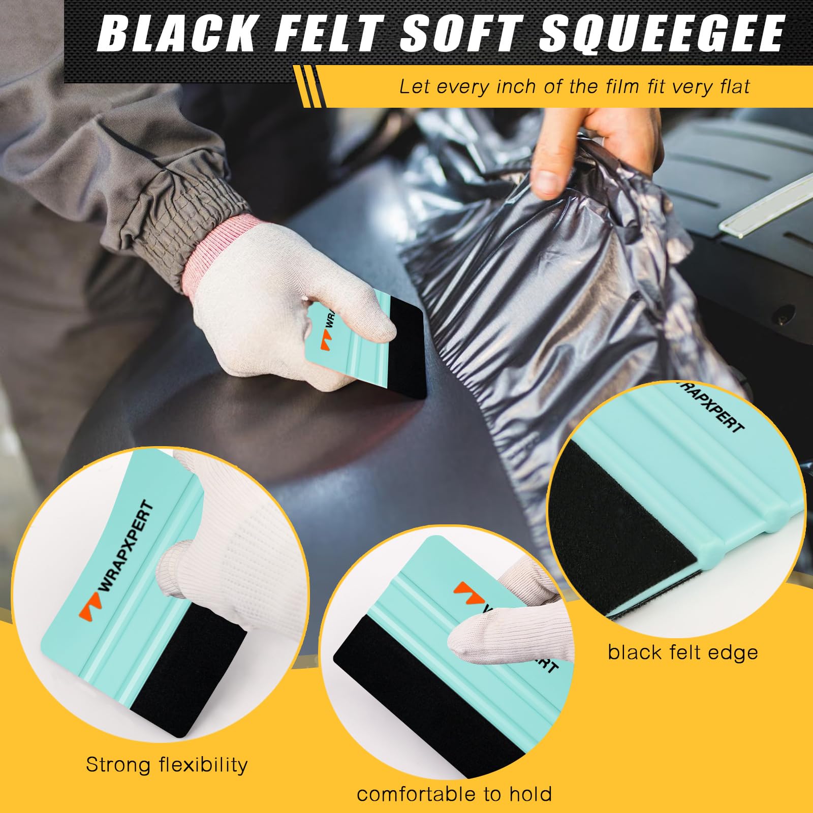 WRAPXPERT Wallpaper Tools, Smoothing Tool Kit for Peel and Stick Wallpaper/Contact Paper/Vinyl Backsplash Applying, with Squeegee Smoother, Seam Roller, Razor Scraper, Knife and Blades