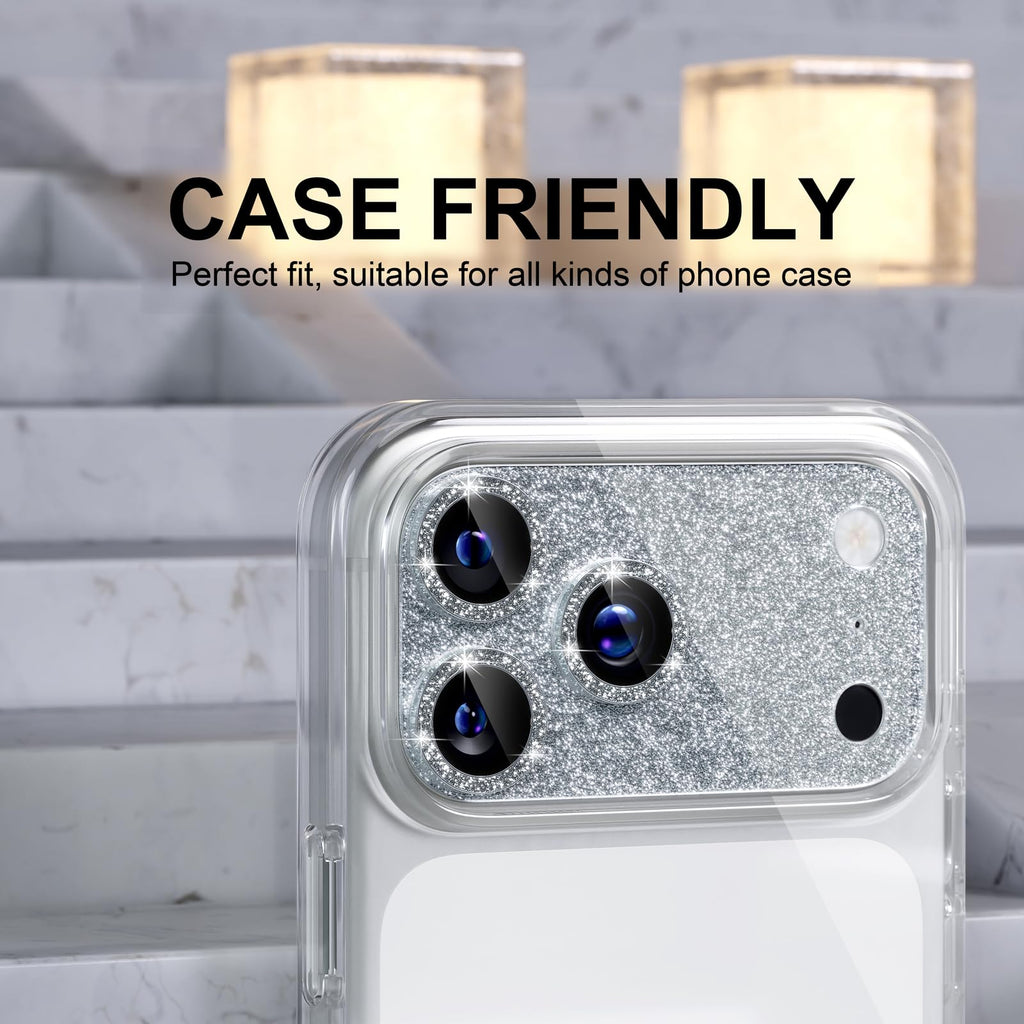 Choiche Compatible for iPhone 16 Pro/iPhone 16 Pro Max Camera Lens Protector, Bling Camera Cover with 9H Tempered Glass Lens Screen Protector Metal Ring Decoration Accessories(Black)