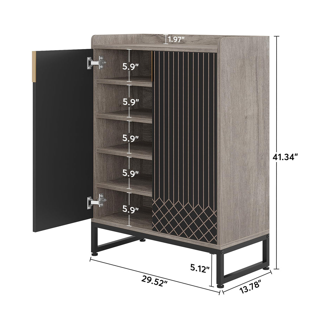 Tribesigns Modern Shoe Cabinet for Entryway, 25 Pairs Shoe Cabinet with Doors, Wood 5-Tier Shoe Organizer, Freestanding Brown Shoe Storage Cabinets with Black Metal Frame for Bedroom Living Room