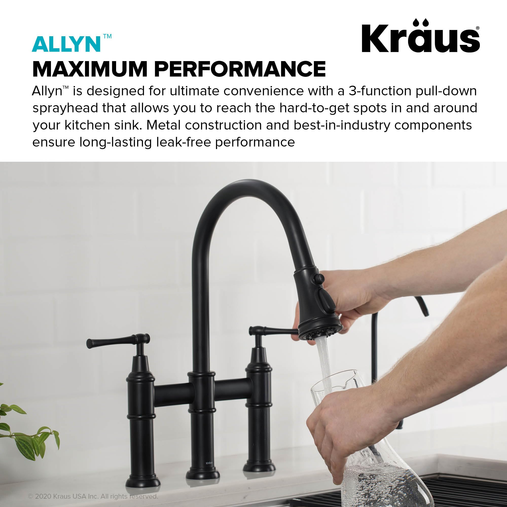 KRAUS Allyn Transitional Bridge Kitchen Faucet with Pull-Down Sprayhead in Brushed Gold, KPF-3121BG