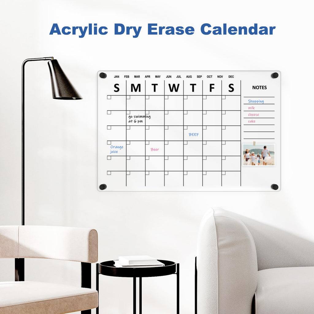 Acrylic Calendar for Wall Whiteboard, 12" x 12" Weekly Clear Dry Erase Board, Small Planning Board White Board for Wall, Home, Office, School