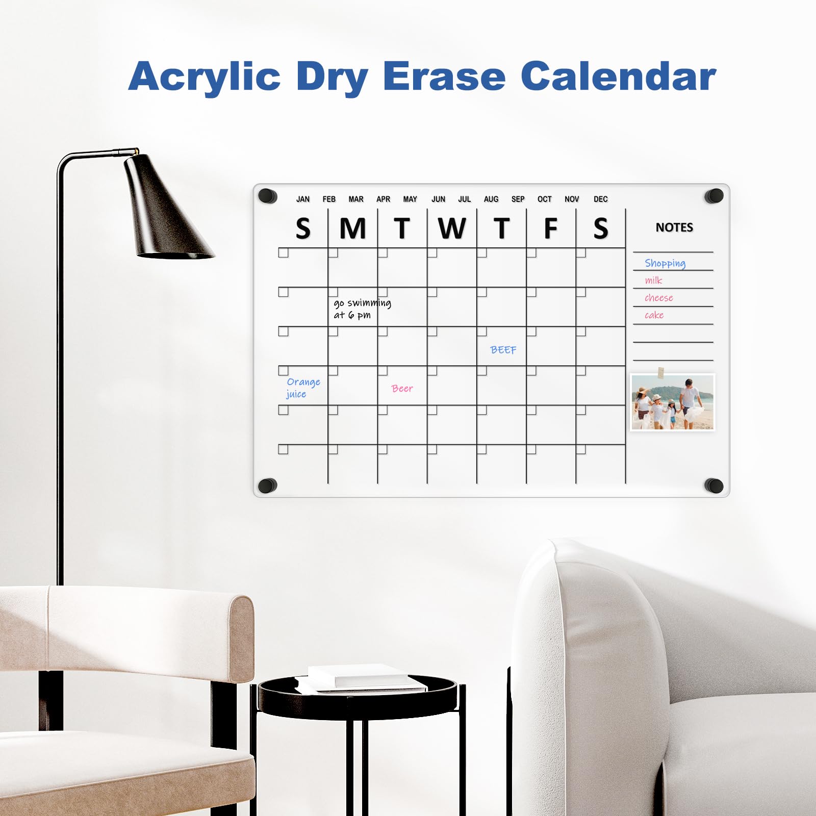 Acrylic Calendar for Wall Whiteboard, 12" x 12" Weekly Clear Dry Erase Board, Small Planning Board White Board for Wall, Home, Office, School
