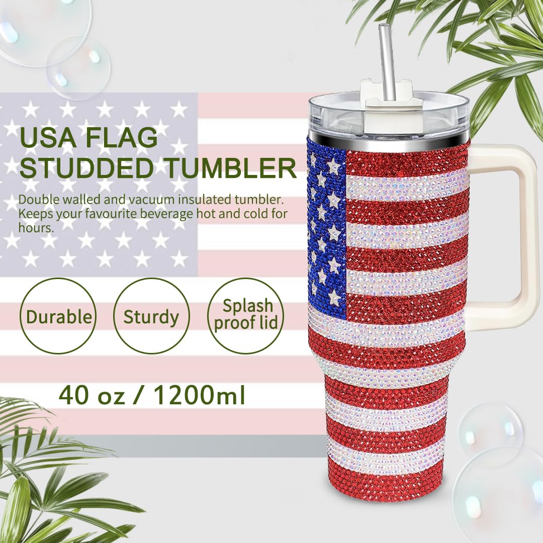 HWISDMIG 40oz Tumbler with Handle-Glitter Rhinestones Tumbler Bling Cups Stainless Steel Water Bottle Diamond Studded Tumbler for Women-Birthday Gifts for Women, Mom, Girlfriend (Amethyst)