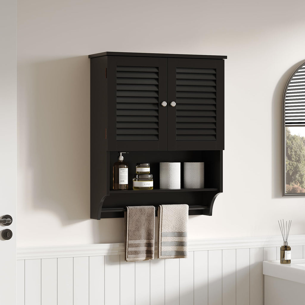 ChooChoo Bathroom Wall Cabinet, Medicine Cabinet, 2 Doors Over The Toilet Space Saver Storage Cabinet with Large Space, Black