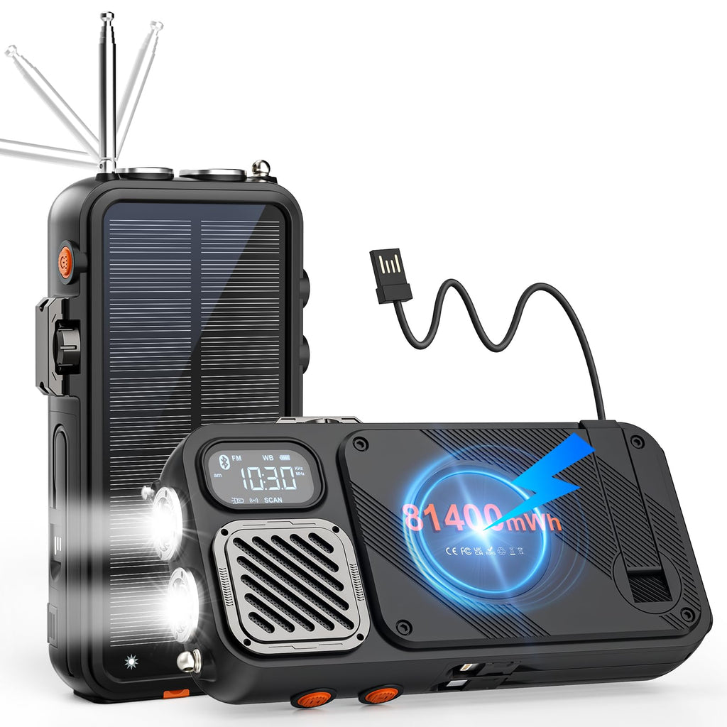 Emergency Radio&22000mAh Solar Power Bank, FM NOAA Weather Radio, Portable Hand Crank Bluetooth Radio, 20W Fast Charge Wireless Phone Charger, SOS Flashlight for Emergency/Home (Green)