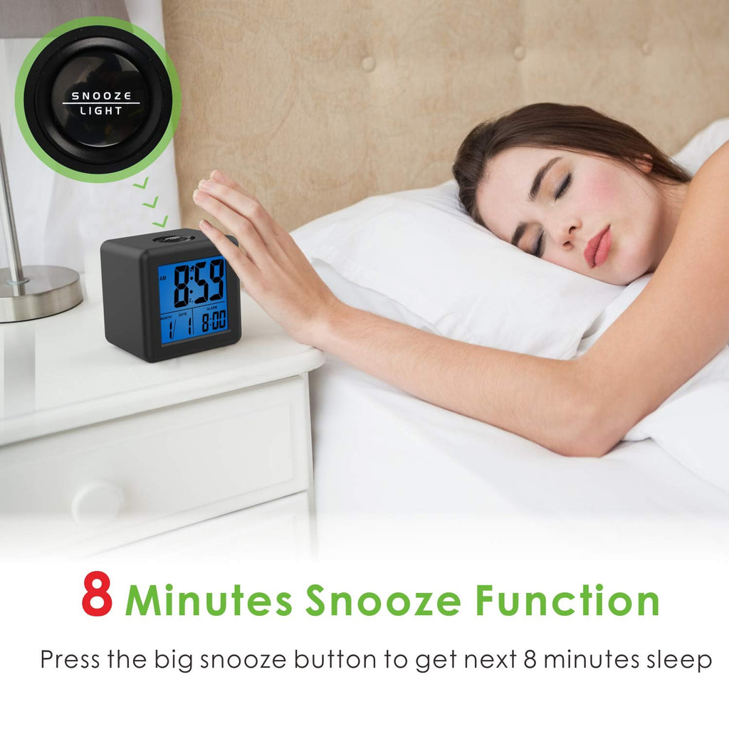 Plumeet Digital Alarm Clock Kids Clock with Snooze and White Nightlight - Easy Setting Travel Alarm Clocks Display Time, Date, Alarm - Ascending Sound - Battery Powered (Baby Blue)