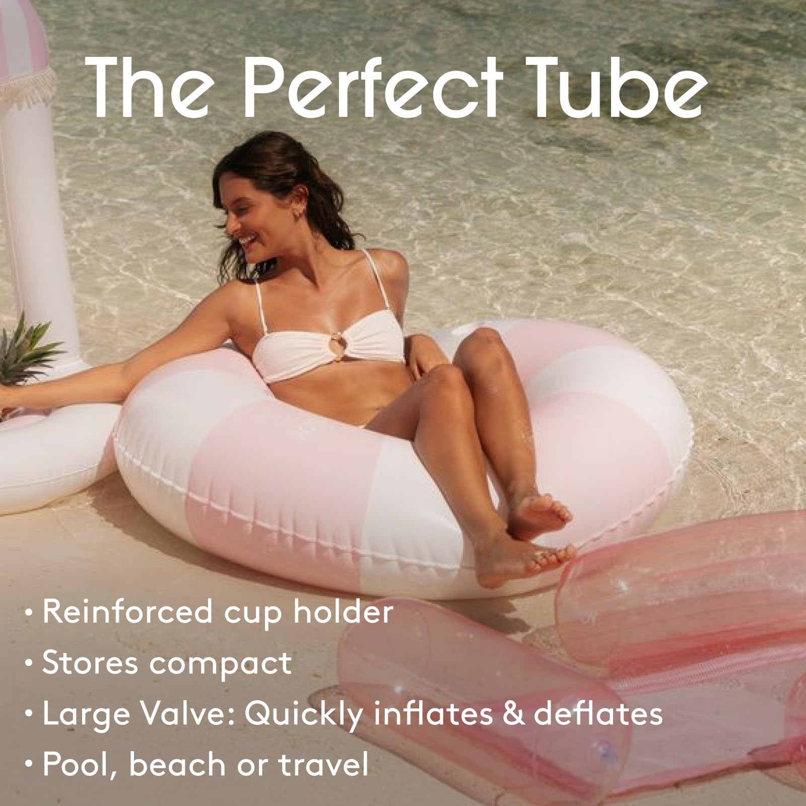 FUNBOY Giant Vintage Stripe Inflatable Tube Pool Float with Cup Holder 48" Large Pool Float for Adults Inner Tube Swimming Pool Toys Swim Rings Pool Lounger Float for Pool Party & Summer