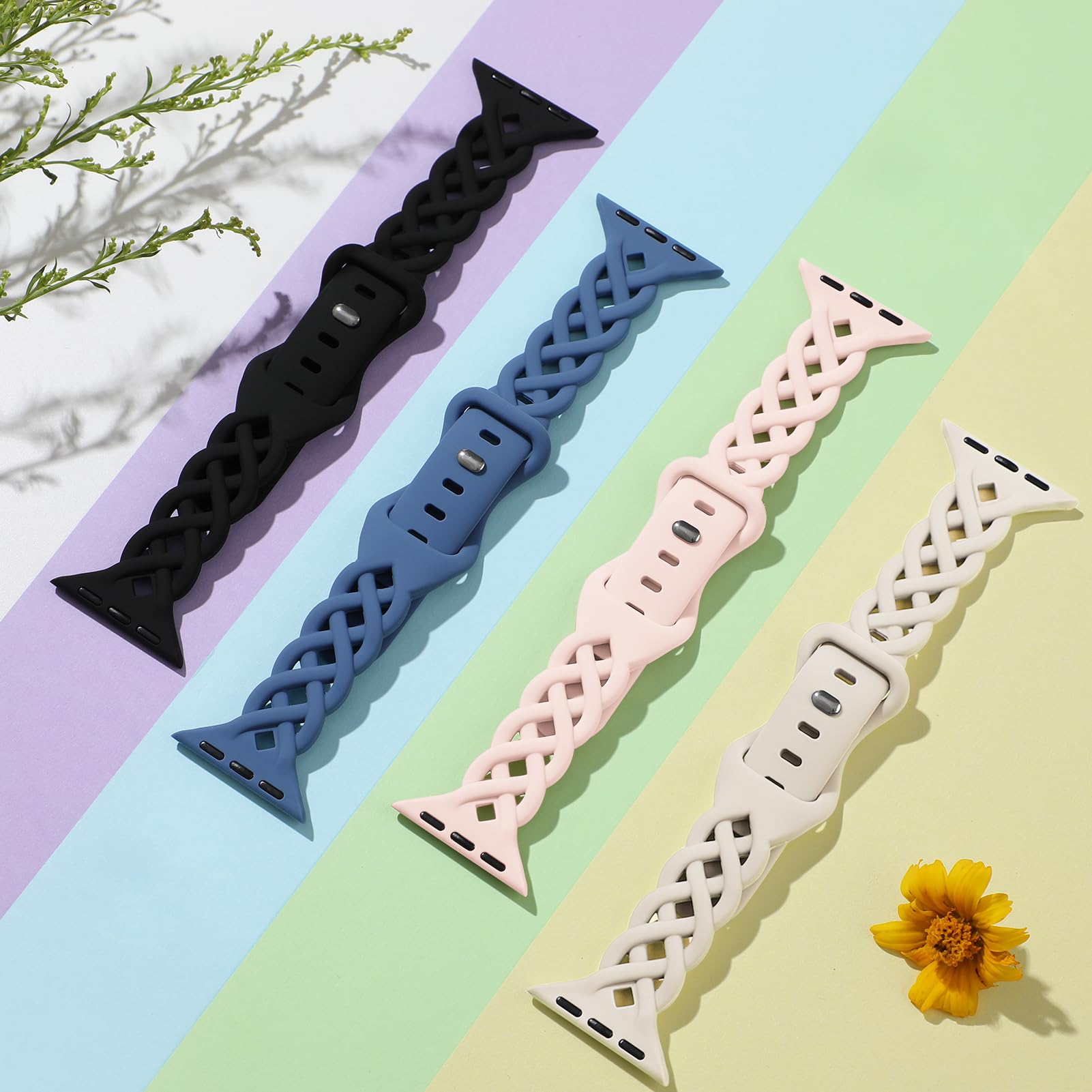 Slim Silicone Bands Compatible with Apple Watch Band 40mm 38mm 41mm 44mm 45mm 46mm 49mm 42mm Women Floral Breathable Braided Lace Thin Sport Strap Replacement Wristbands iWatch SE Series 11 10 9 8 7 6 5 4 3 ultra 2
