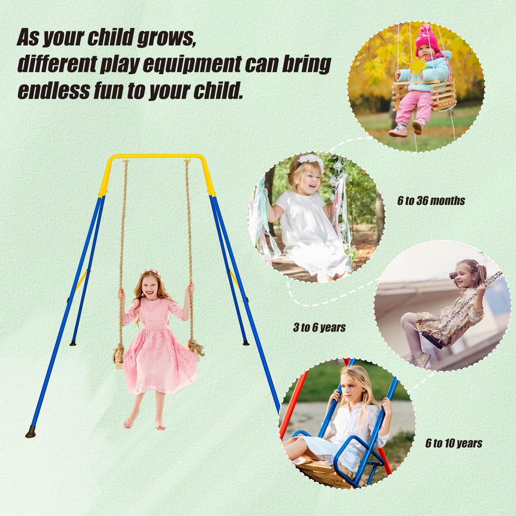 3-in-1 Toddler Swing Set, Metal A-Frame Hammock Chair Stand, Foldable Baby Swing Frame, Easy to Assemble & Store, Indoor/Outdoor Swing Stand for Toddler Baby Jumper Chair (SEAT)