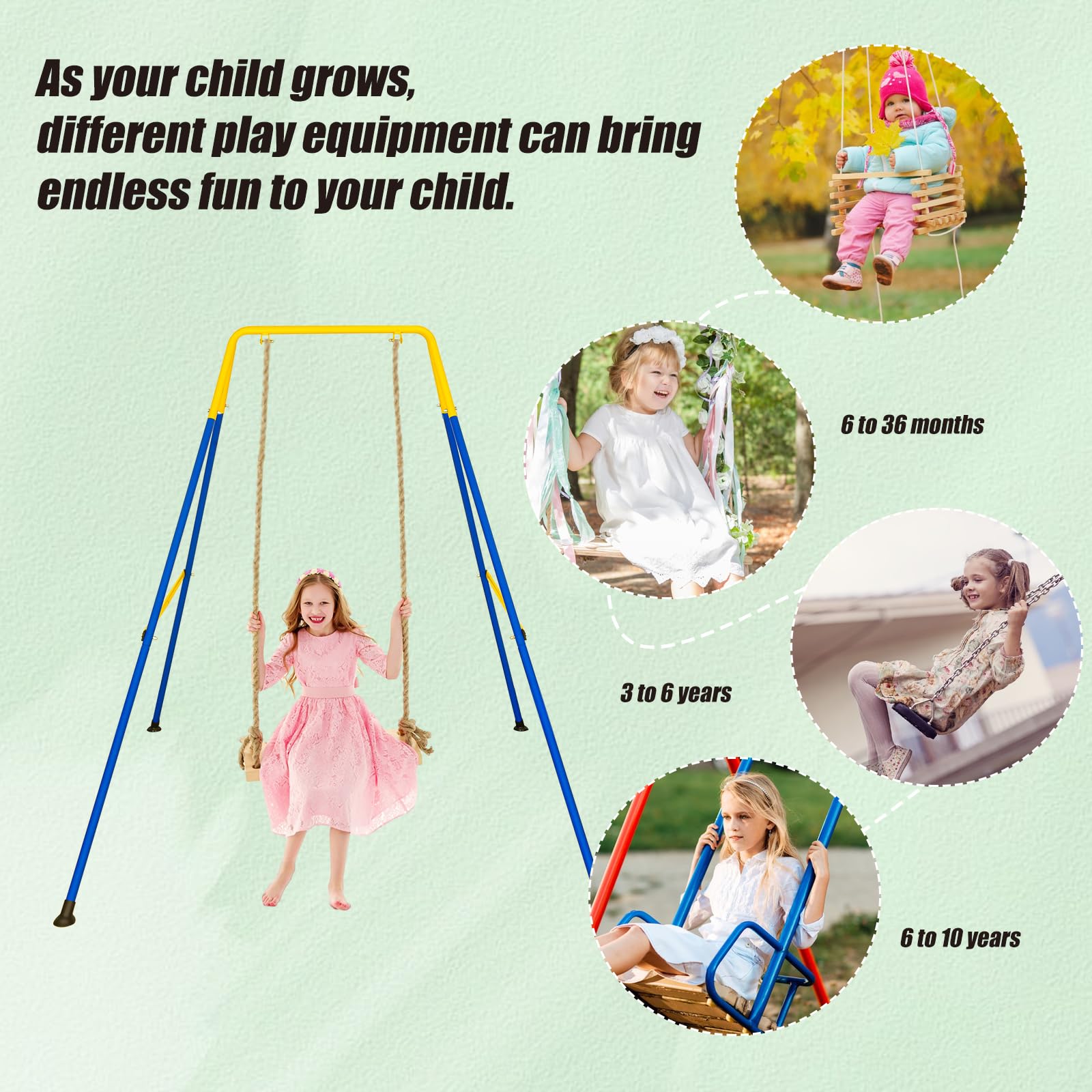 3-in-1 Toddler Swing Set, Metal A-Frame Hammock Chair Stand, Foldable Baby Swing Frame, Easy to Assemble & Store, Indoor/Outdoor Swing Stand for Toddler Baby Jumper Chair (SEAT)