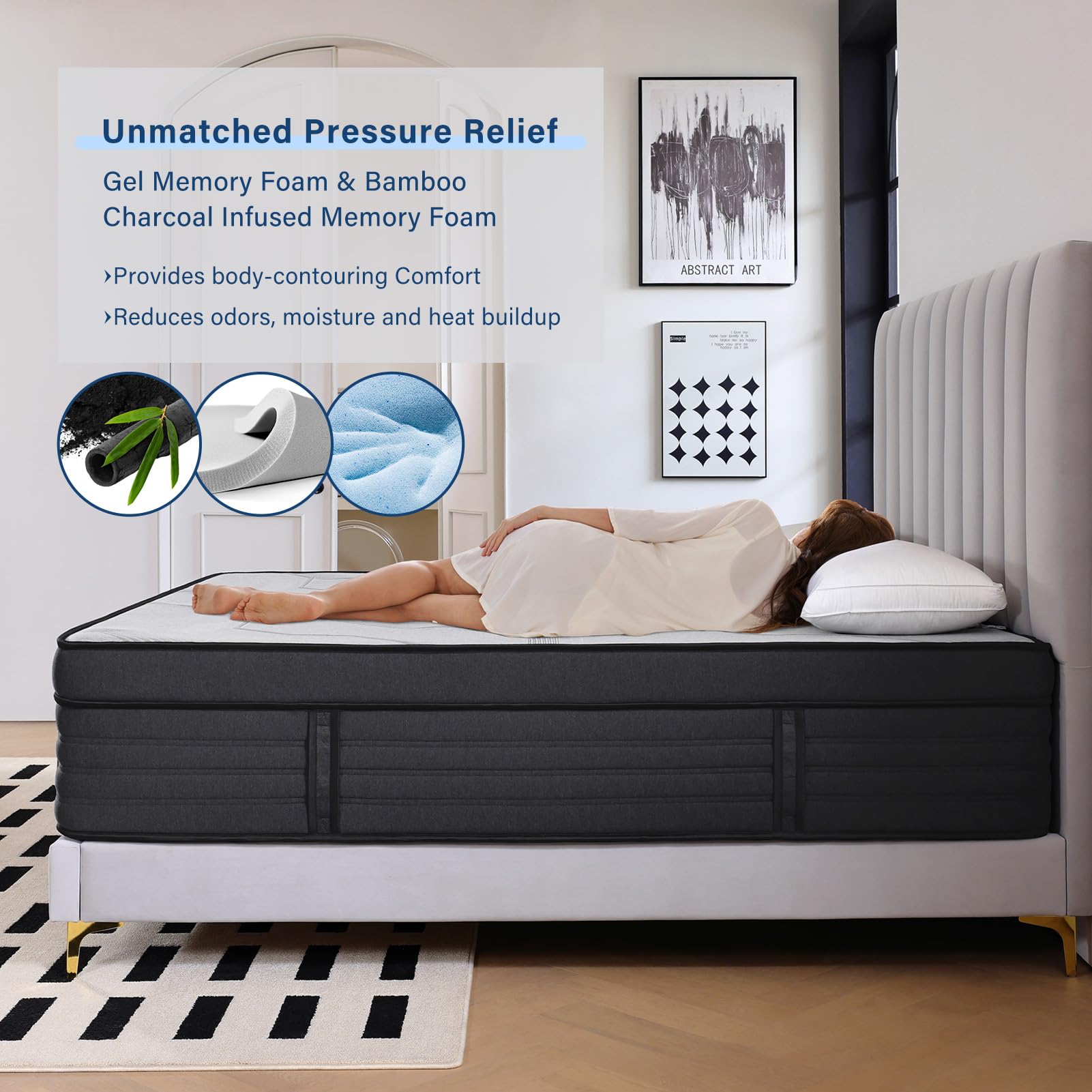 Suiforlun Full Size Mattress, 14 Inch Gel Memory Foam Hybrid Full Mattress in a Box with Pocket Springs, Euro Top Luxury 7 Premium Layers, Cooling Comfort & Pain Relief, Medium-Firm