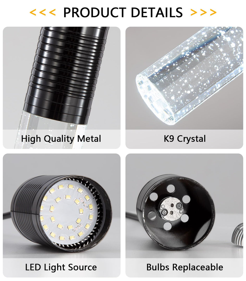 HAIXIANG Modern Kitchen Island Hanging Light Fixtures Crytstal Pendant Lighting for Kitchen Island Chrome Mini Chandelier with 6000K Daylight Bulb