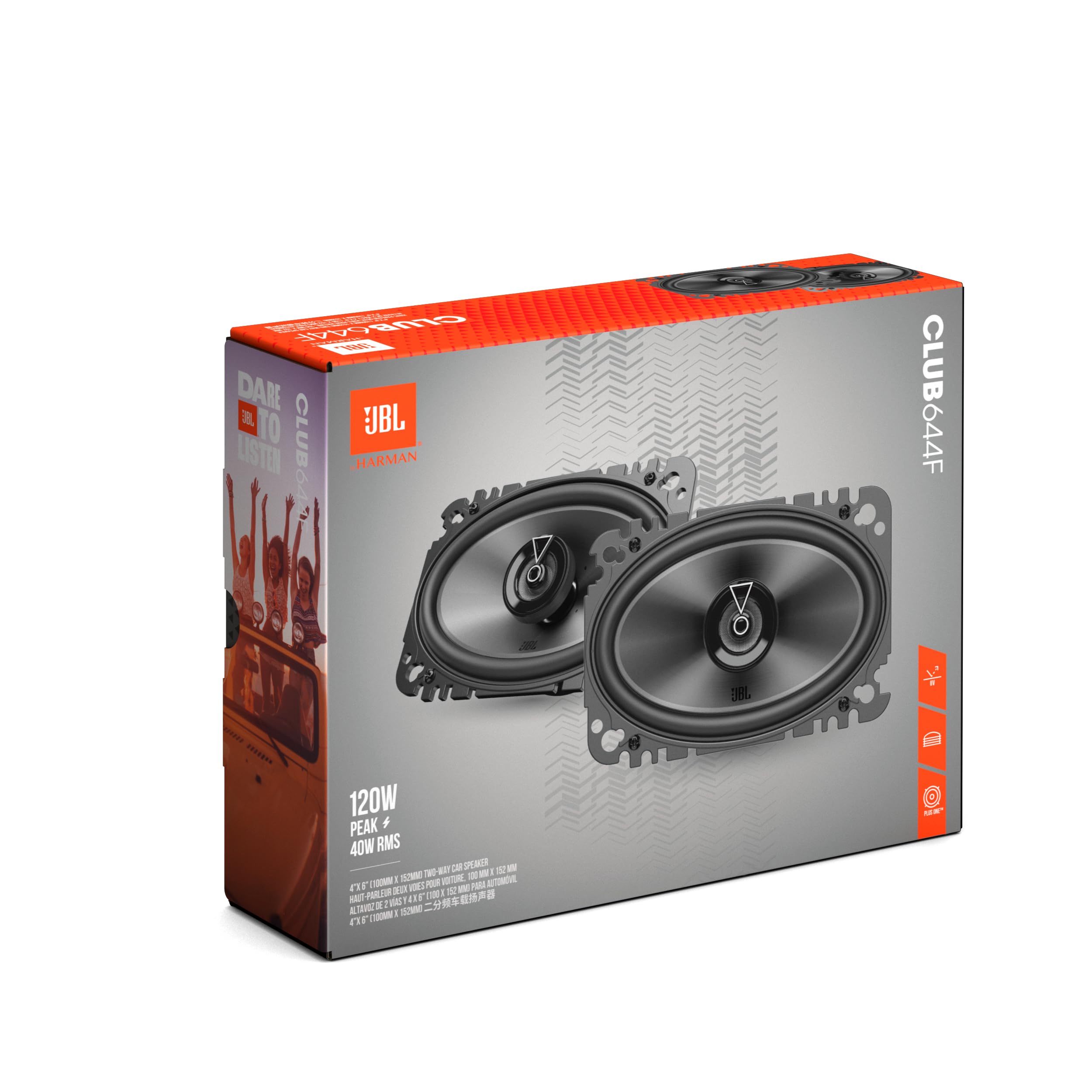 JBL Club 34F - 3-1/2" (87mm) Two-Way Car Speaker, 75 Watts Peak, 25 Watts RMS, Sensitivity (@ 2.83V): 89dB, Frequency Response: 90Hz – 20kHz, Nominal Impedance: 3.0 ohms