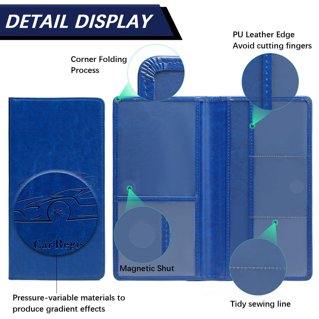 Car Registration and Insurance Card Holder for Women Men, Black Glove Box Paperwork Organizer with Magnetic Buckle for Easy Access and Protect Documents and Various Cards in Vehicle