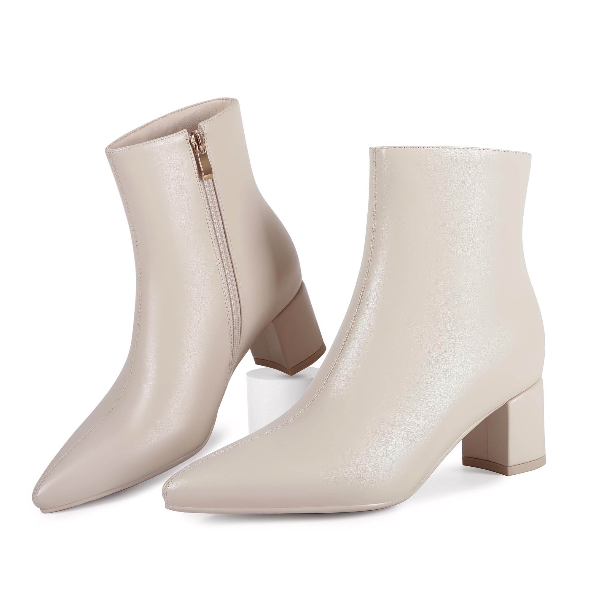 Women's Ankle Boots Pointed Toe Chunky Block Heel Short Boots for Women Low Heeled Booties