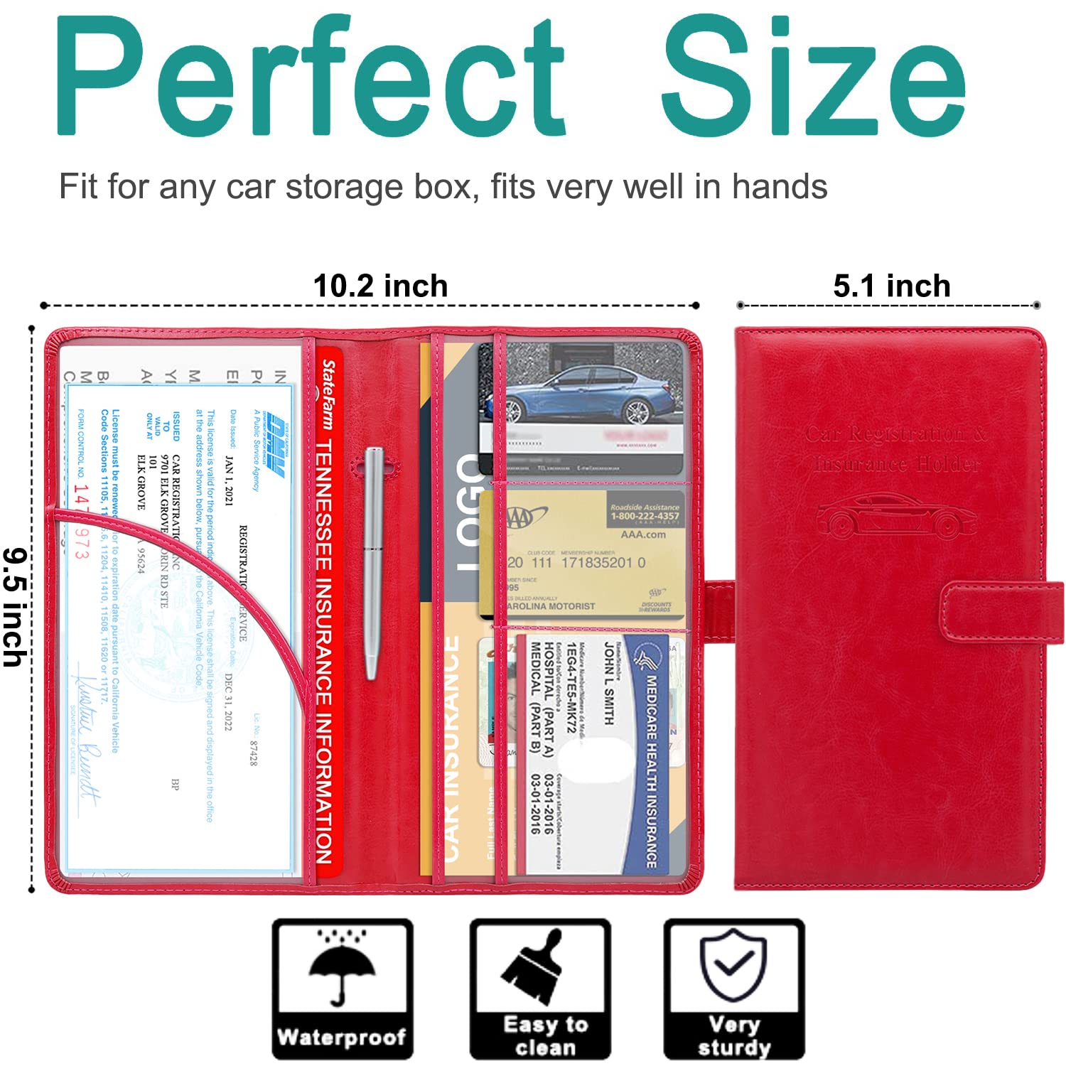 RSAquar Car Registration and Insurance Holder, Vehicle Glove Box Organizer Cool Car Accessories, Auto Truck Document Holder for Cards, Driver License, Black Glitter
