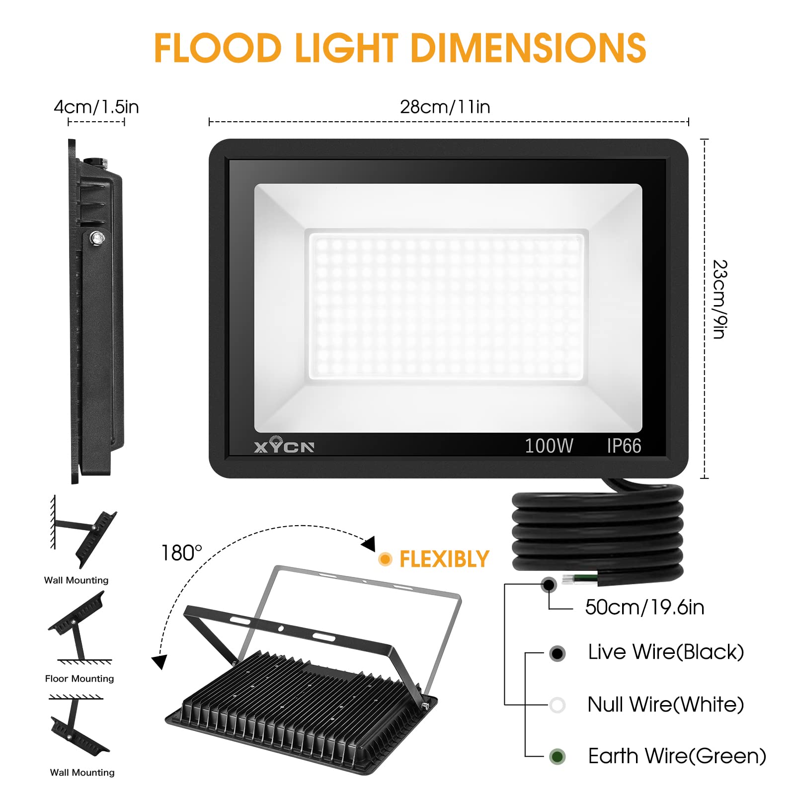 XYCN 4 Pack 100W LED Flood Light, IP66 Waterproof Outside Flood Light, 12500LM Super Bright Outdoor Security Lights, 5000K Daylight White Floodlight for Yard Garden Playground Basketball Court Patio