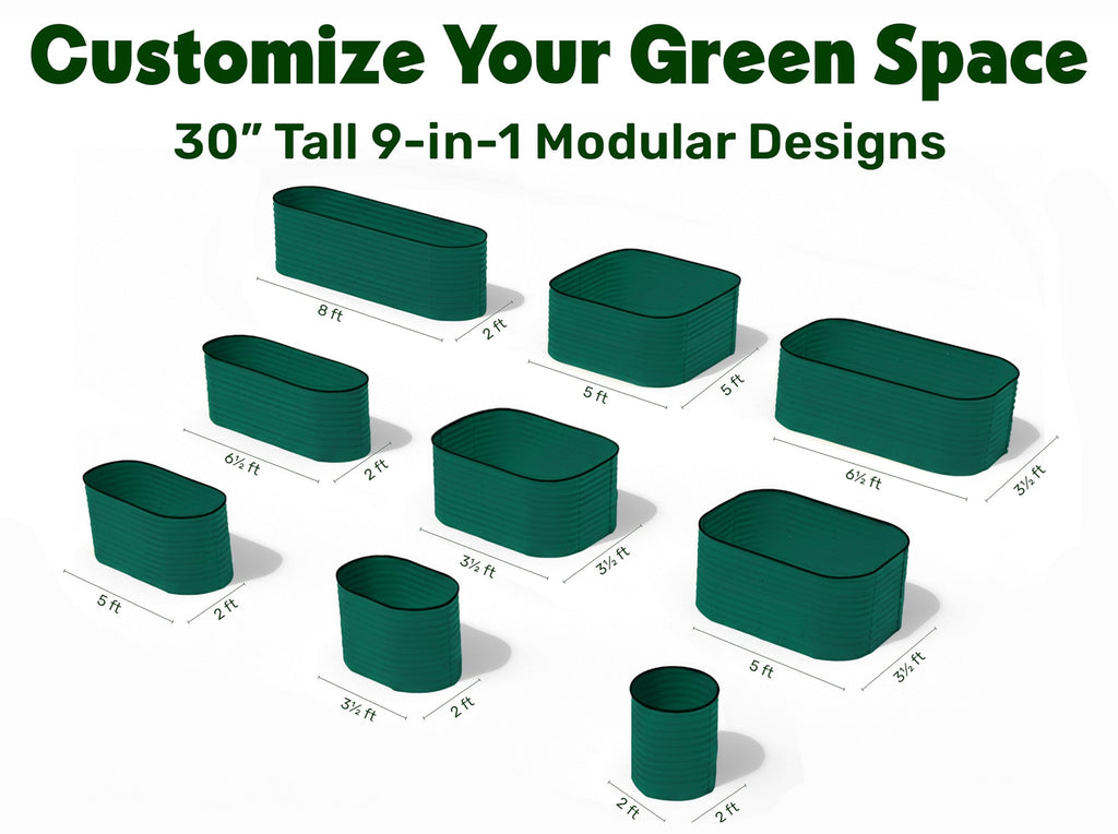 9-in-1 Galvanized Steel Raised Garden Bed // 8×2×1.5 ft Modular Planter for Gardening, Vegetables, Flowers // 18" Tall Metal Raised Garden Beds Outdoor (Dark Green) // Patented Design Planter Box