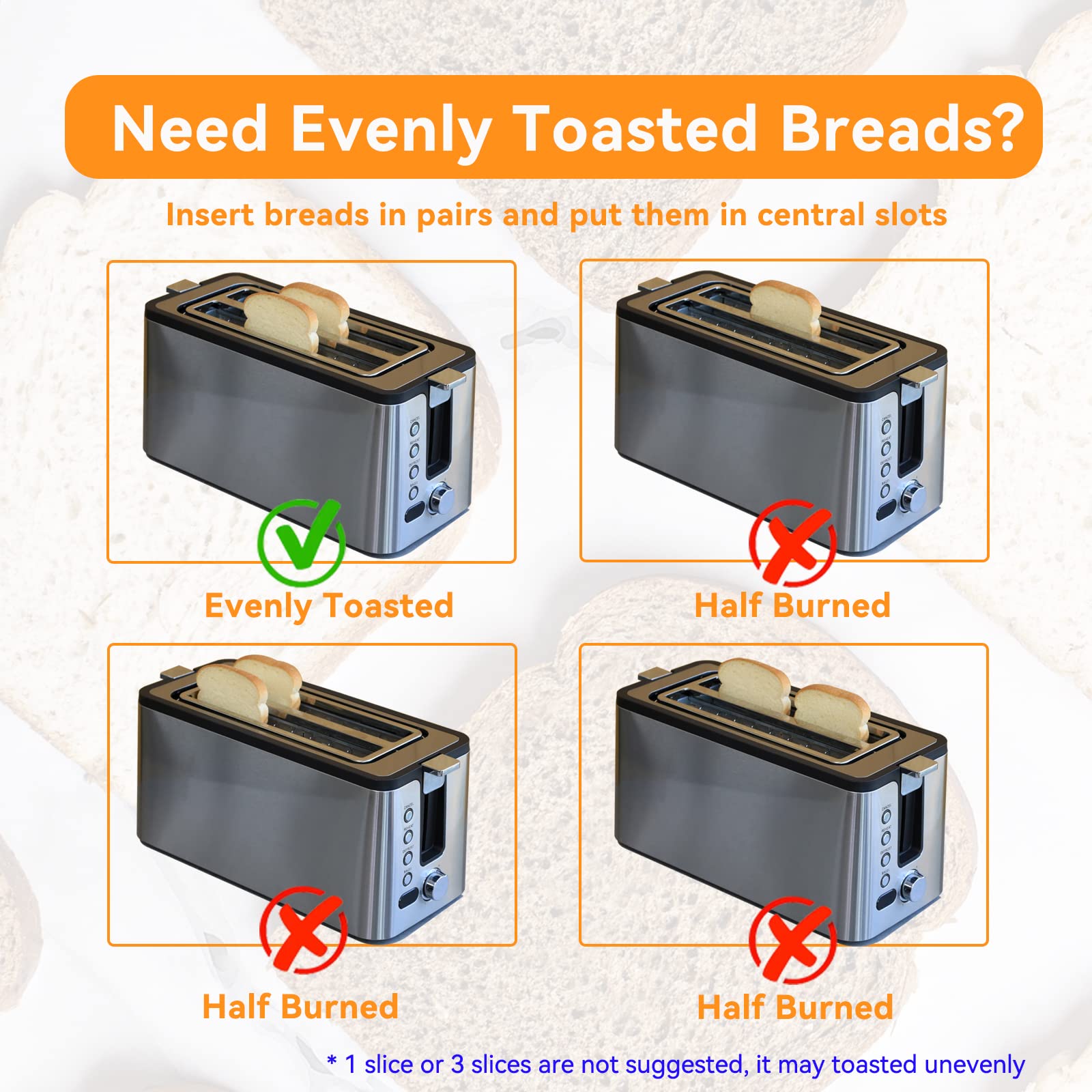 Mecity 4 Slice Toaster, Long Slot Toaster With Warming Rack, Timer, Bagel, Defrost, Reheat Functions, Crumb Tray, 6 Browning Settings, Extra Wide Long Slots, Stainless Steel, 1300W, Grey