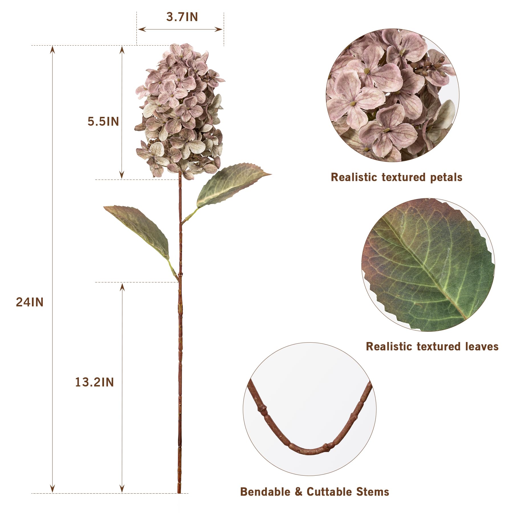 Ttranewsoo Hydrangea Artificial Flowers,Fall Hydrangeas Artificial Flowers,Blue Fake Fall Dried Hydrangea Flowers Decoration,Faux Silk Flower with Stems Winter Decor(Blue 24" 8pcs) Without Vase