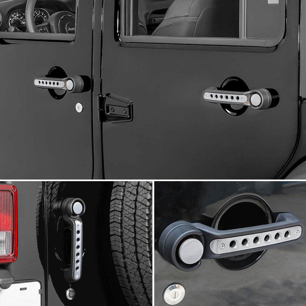 E-cowlboy Grab Handle Inserts Cover+Push Button Knobs Cover Trim for Jeep Wrangler JK JKU Sahara Rubicon Unlimited 2007-2018 Exterior Door Handle Decoration Accessories Aluminum (Black)