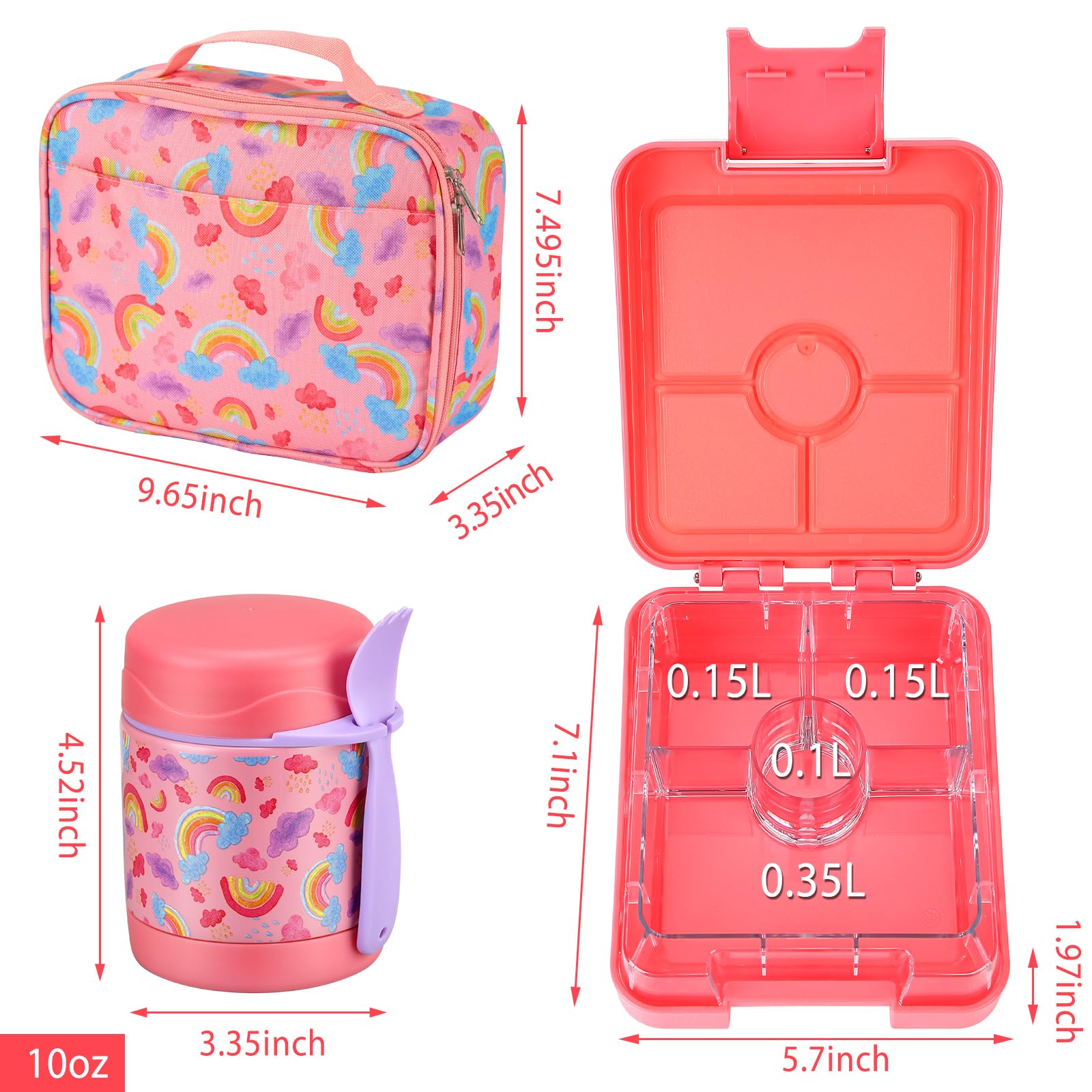 Bento Lunch Box Set for Kids with 10oz Soup Thermo, Leak-Proof Lunch Containers with 4 Compartment, Kids Thermo Hot Food Jar and Insulated Lunch Bag for Kid to School,BPA-Free(Basketball)