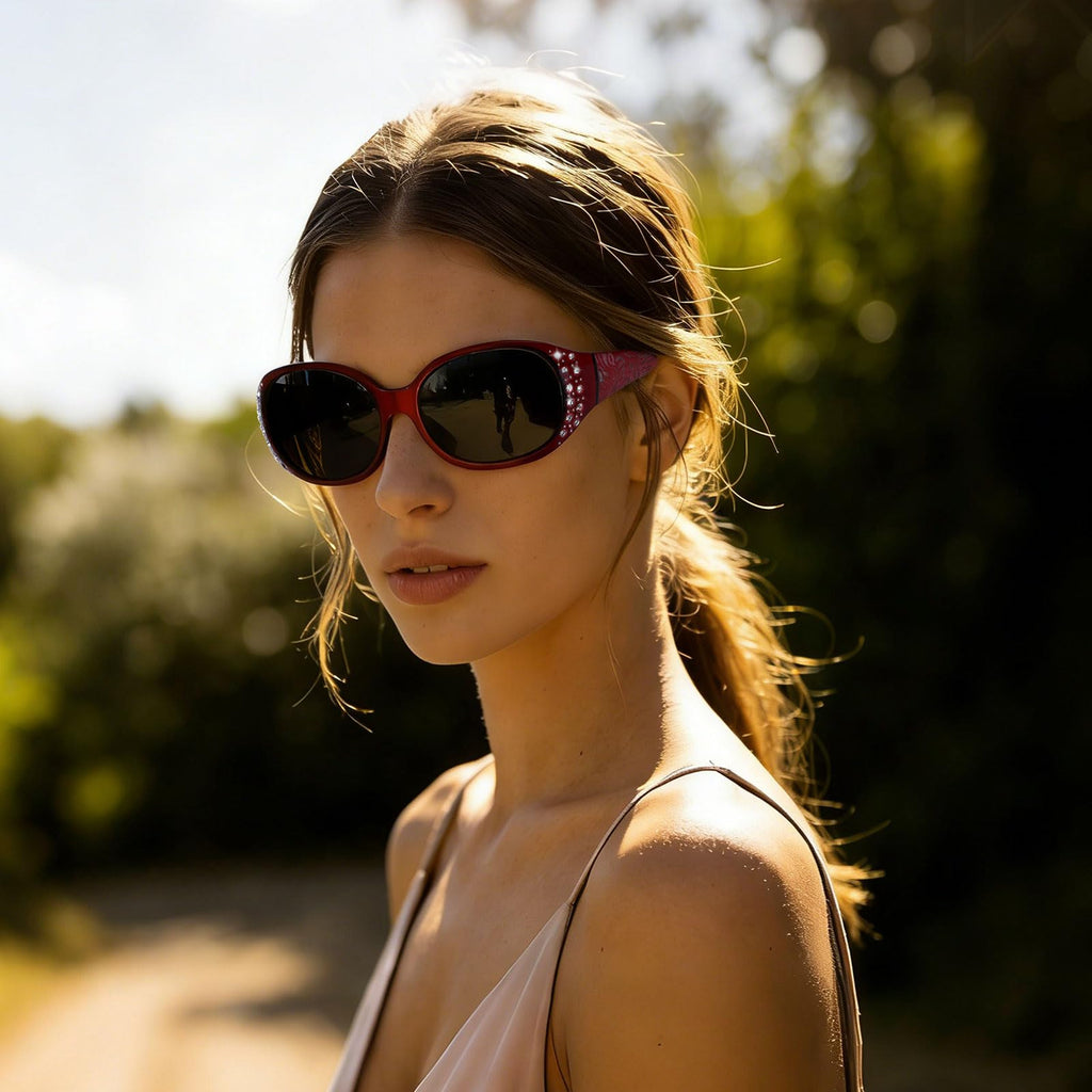 HAOLOTA Polarized Sunglasses for Women, Rhinestone Wrap Around Sunglasses with UV400 Protection
