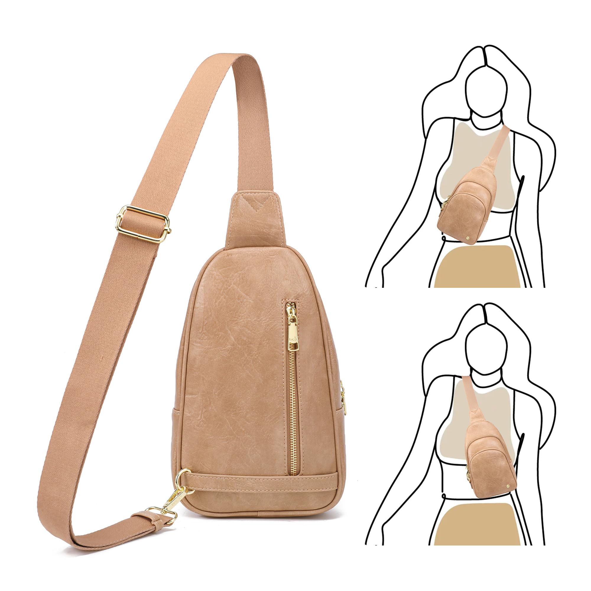 INICAT Small Crossbody Sling Bags Faux Leather Fanny Packs Purses for Women Everyday & Travel