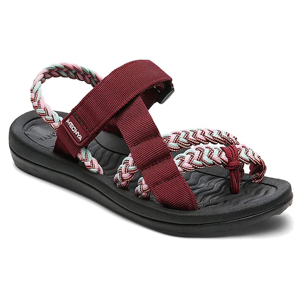 MEGNYA Hiking Sandals for Womens, Comfortable Walking Flip Flop Sandals with Arch Support, Athletic Sandals with Hook and Loop Straps for Beach Vacation Adventure