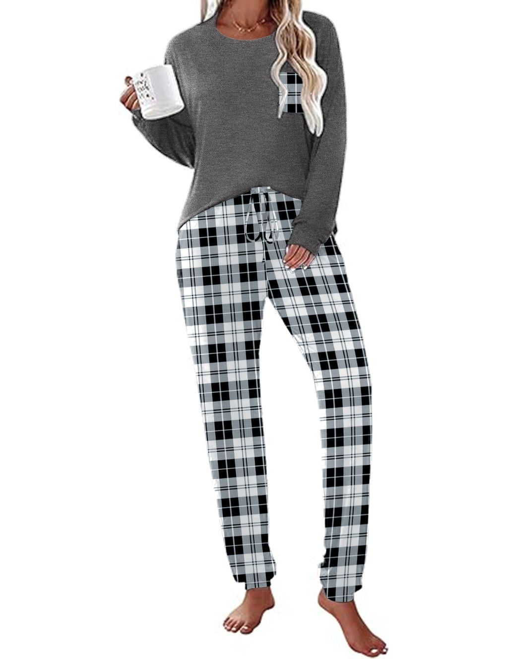 Ekouaer Womens Pajamas Set Long Sleeve Christmas PJ Sets Soft Lounge Set for Women Sleepwear Joggers with Pockets