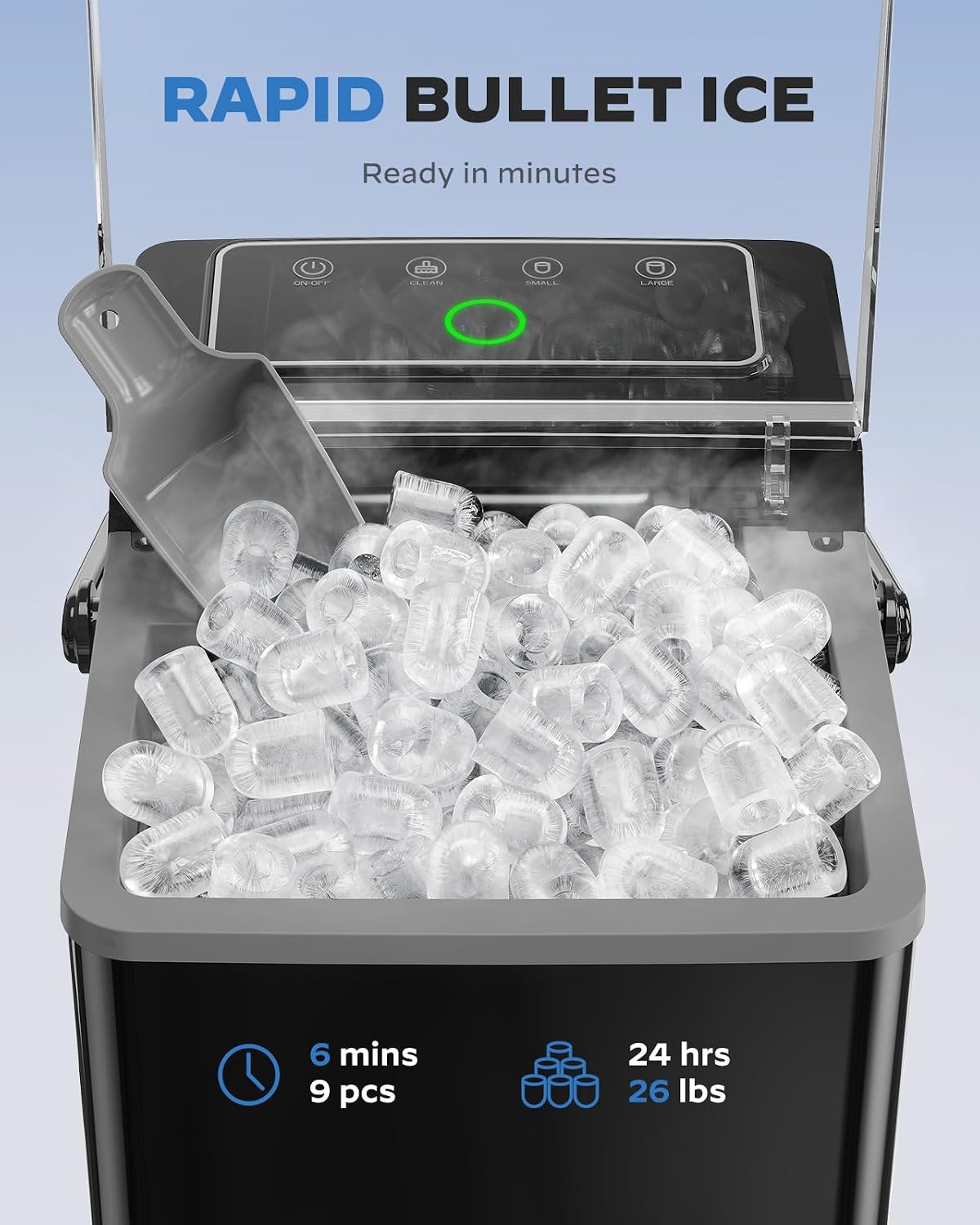 HOMEZAY Countertop Ice Maker, Compact Ice Maker with Larger 2.5L Expanding Ice Basket & 1.8L Water Tank, Smart Touch Control, 9 ICES in 6 Mins, Self-Cleaning, for Home/Party/Office/RV