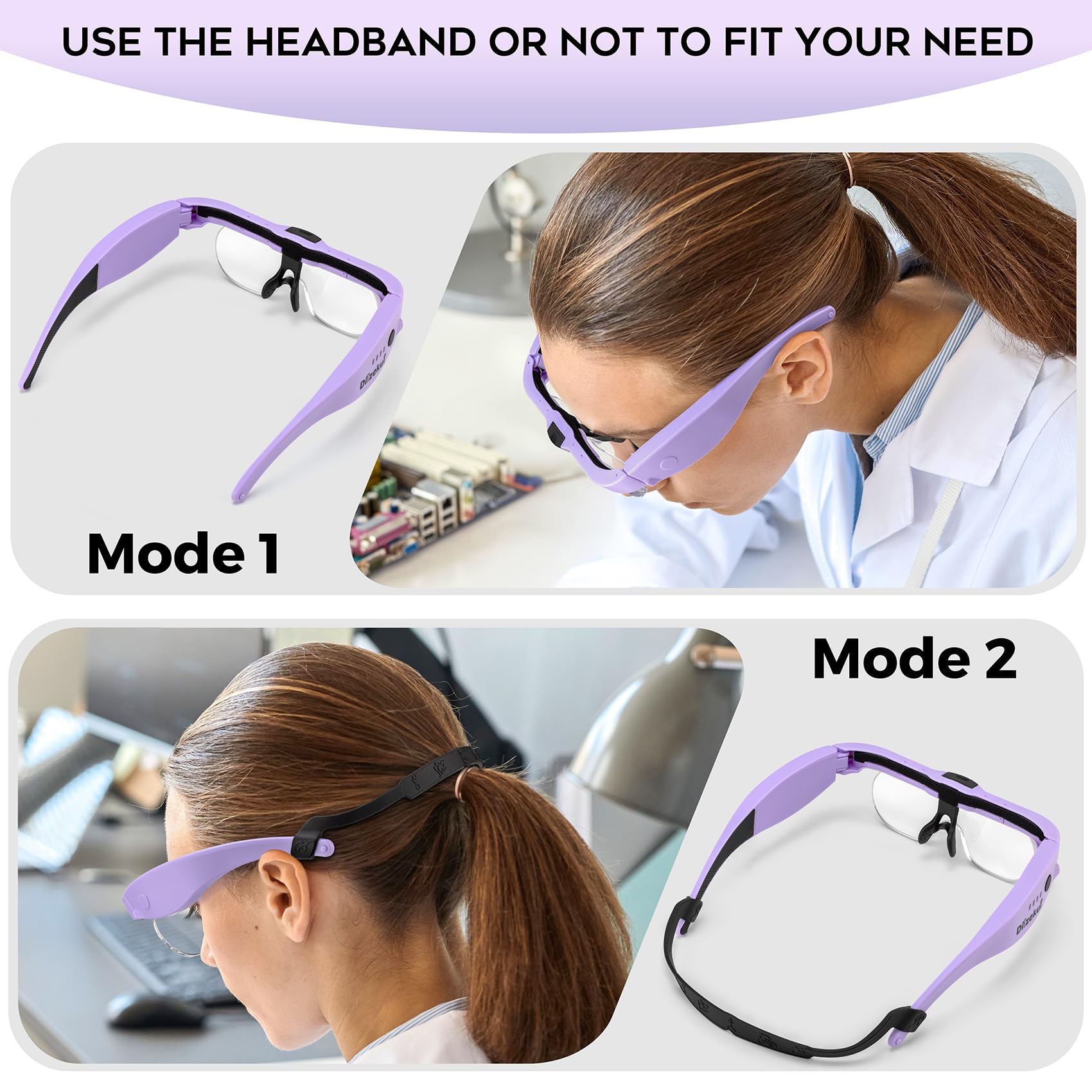 Magnifying Glass with Light 1.5X to 5.0X, Rechargeable Magnifying Glasses Head Magnifier, Lighted Magnify Glass with 4 Detachable Lenses, Magnifier Headset for Close Work Hobbies Jewelry