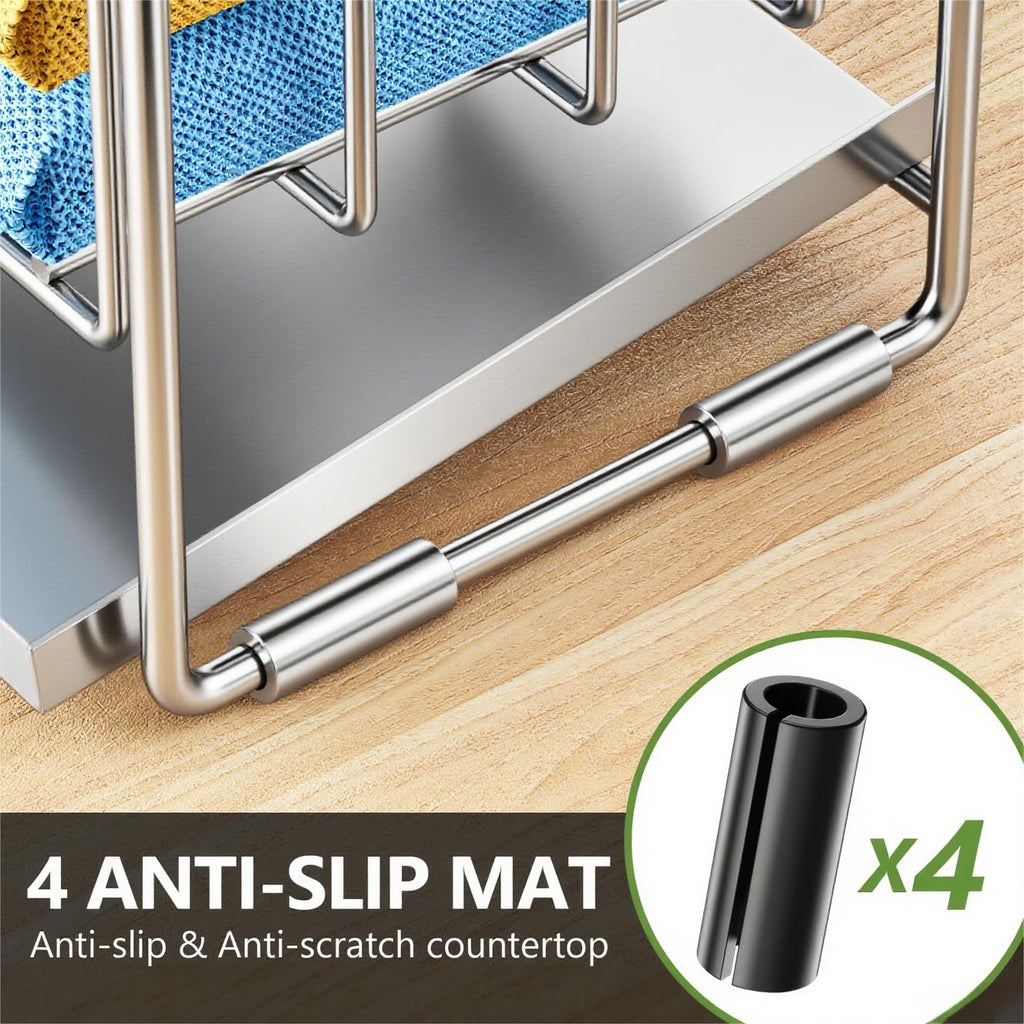 Cisily 2-Tier Kitchen Sink Caddy Organzier Rack with Dish Brush Sponge Holder | Kitchen Sink Countertop Organization Storage,Home Decor Accessories Essentials Stainless Steel