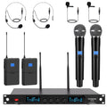 innopow 4-Channel Wireless Microphone System, Quad UHF Metal Cordless Mic, 2 Handheld Mics, 2 Bodypack Mics, Long Distance150-200Ft, Fixed Frequency, 16 Hours Use for Karaoke Singing, Church