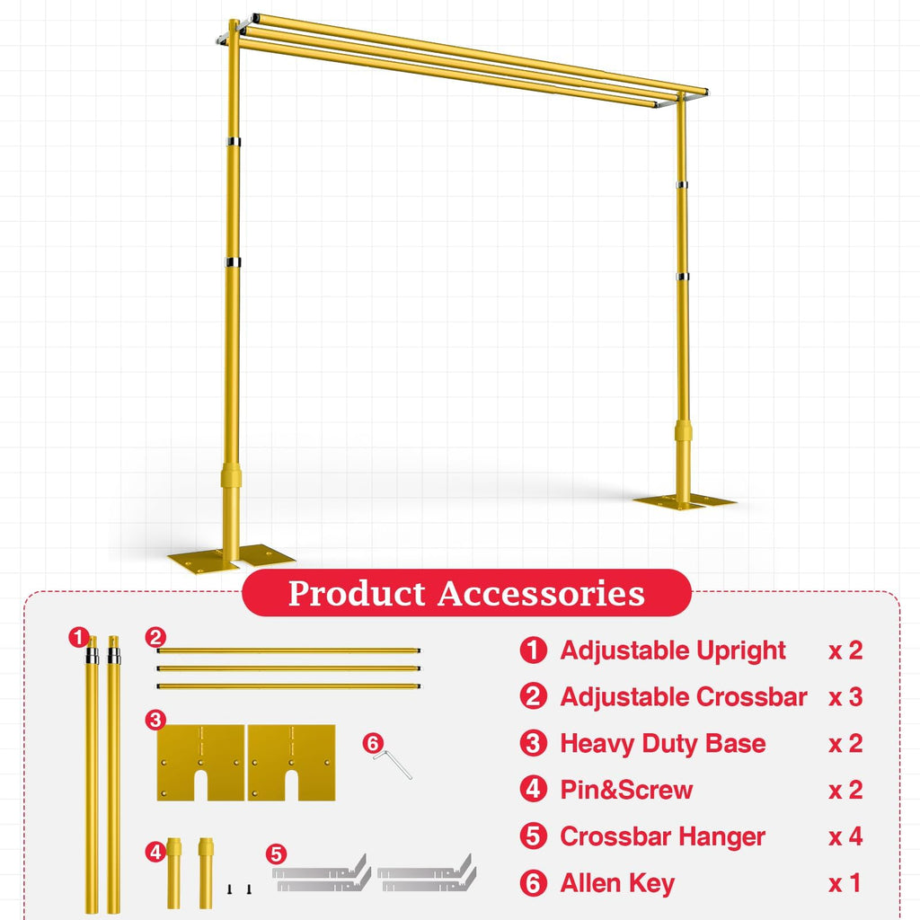 EMART Backdrop Stand Heavy Duty 8.9x10Ft,Three Crossbar Pipe and Drape Photo Background Support Kit, Adjustable Metal Frame with Flat Base for Wedding Birthday Party Decorations-Black