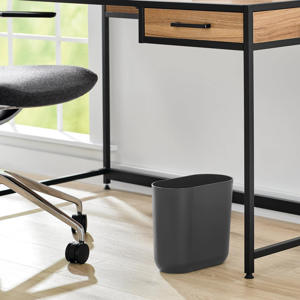 iDesign Small Slim Plastic Bathroom Trash Can, Black | Garbage Can for Bedroom, Office, Desk, Dorm
