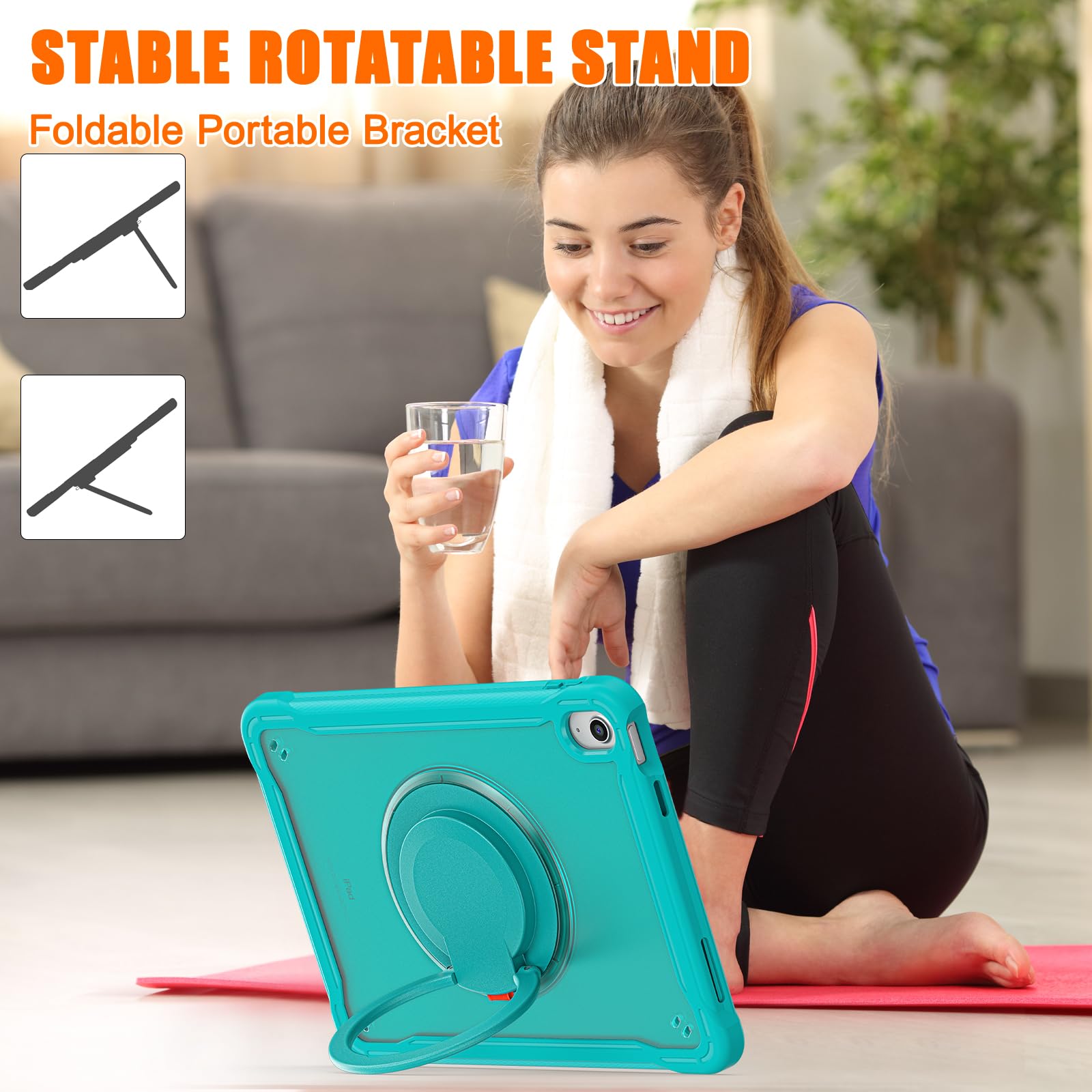 BATYUE for iPad 9th/ 8th/ 7th Generation Case (iPad 10.2 inch Rugged Case 2021/2020/2019) with Screen Protector, Rotating Stand/Pencil Holder/Carrying Shoulder Strap (Colourful Pink)