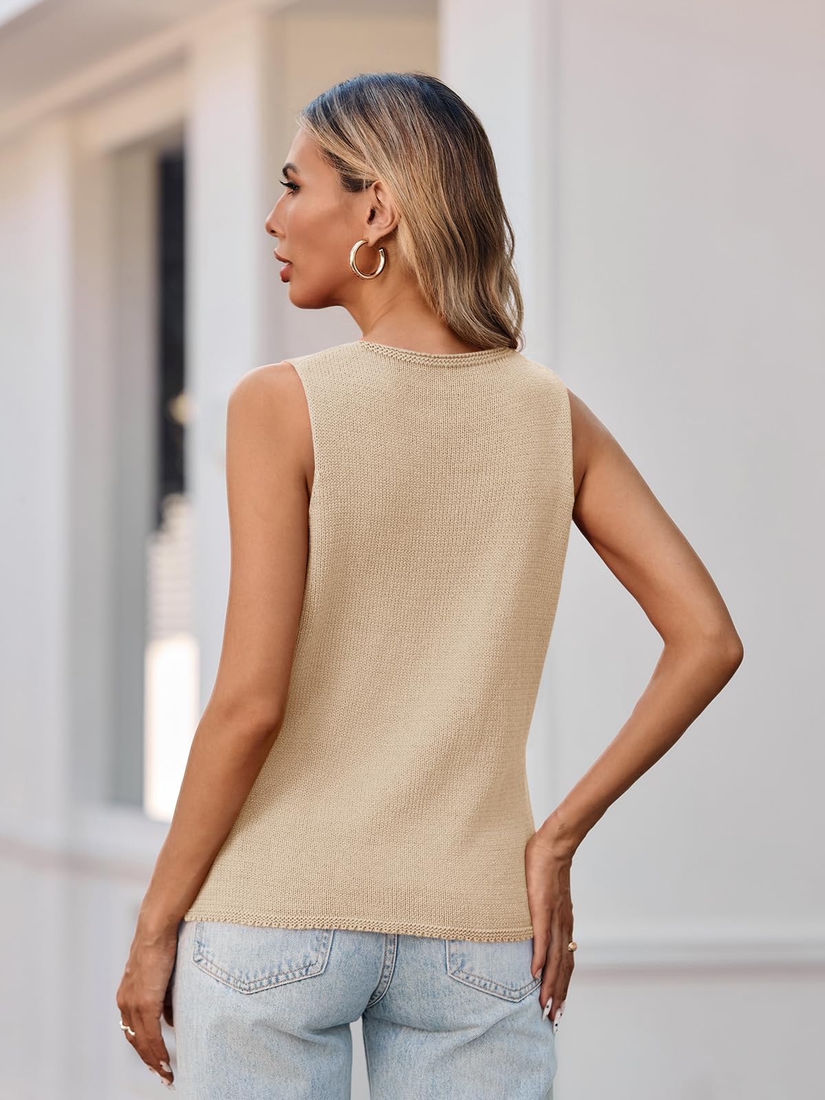 Yousify Womens Sweater Vests Tie Front Knit Vest Summer Ribbed Tank Tops Y2k Cute Vests Fashion Casual Sleeveless Tops