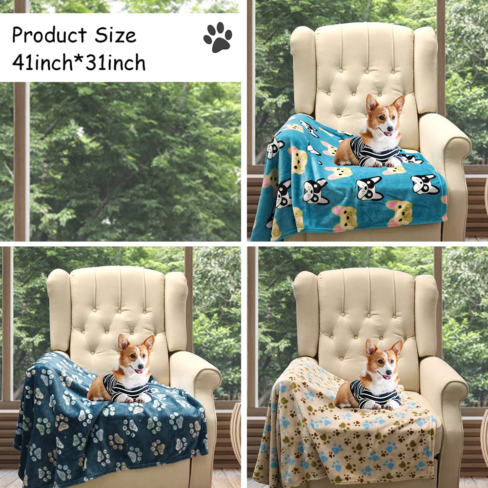 Rezutan 1 Pack 3 Dog Blanket for Large Dogs,41x31 inch for Medium Soft Fluffy Washable Pet Cat Blankets,Reversible Elephant & Paw Print for Dog Kennels & Beds, Sofas, Blue