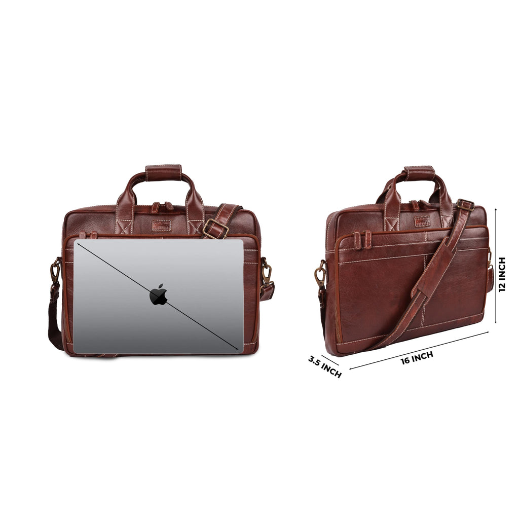 LEATHER VILLAGE 16" Leather Laptop Messenger Briefcase Bag for Men-Leather Satchel for Travel and Office Shoulder Bag-Black