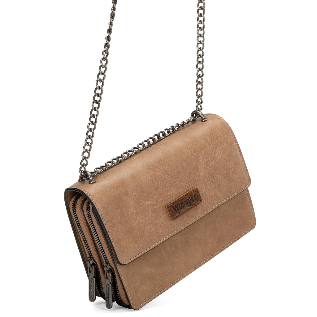 Wrangler Flap Crossbody Purse for Women Shoulder Bag Vintage Wallets with Chain Strap