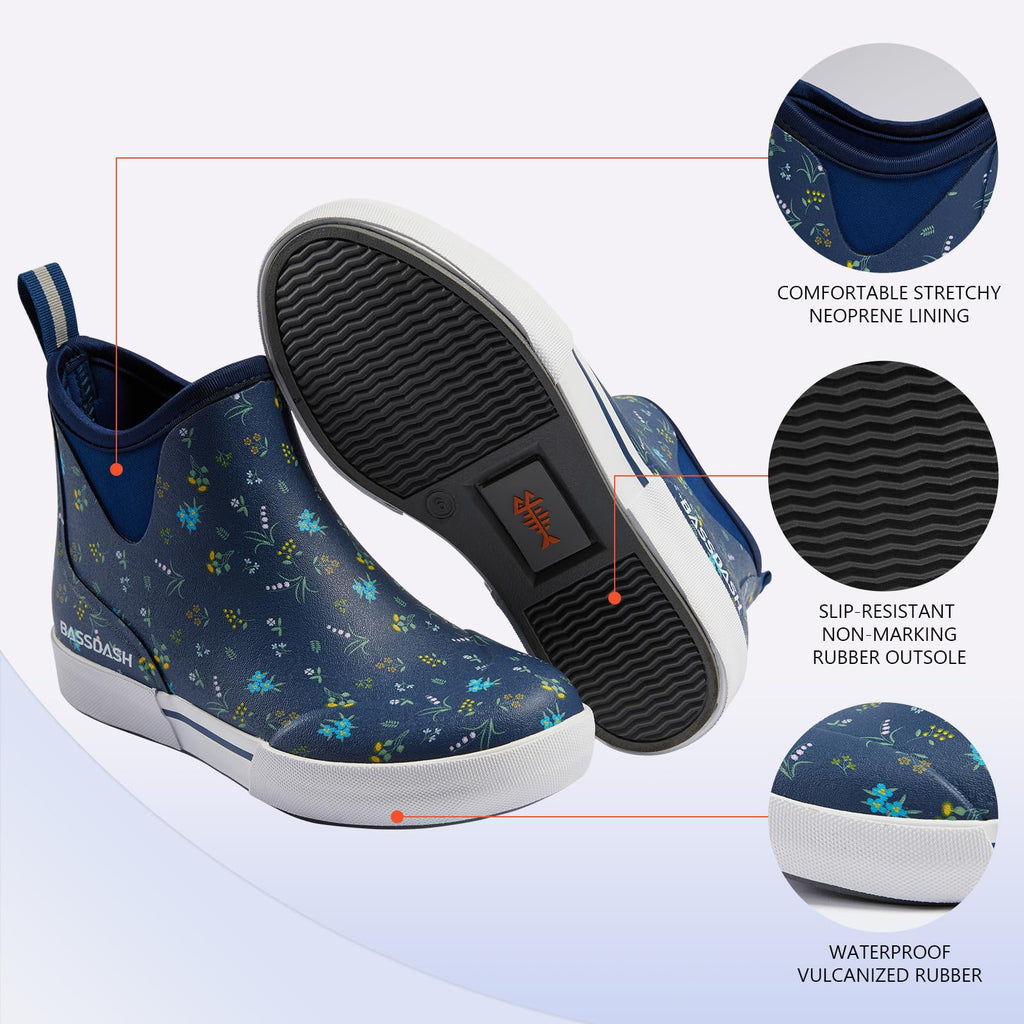 BASSDASH Womens 4.5” Waterproof Deck Ankle Rain Boots Anti-Slip Neoprene Rubber Garden Fishing Boots