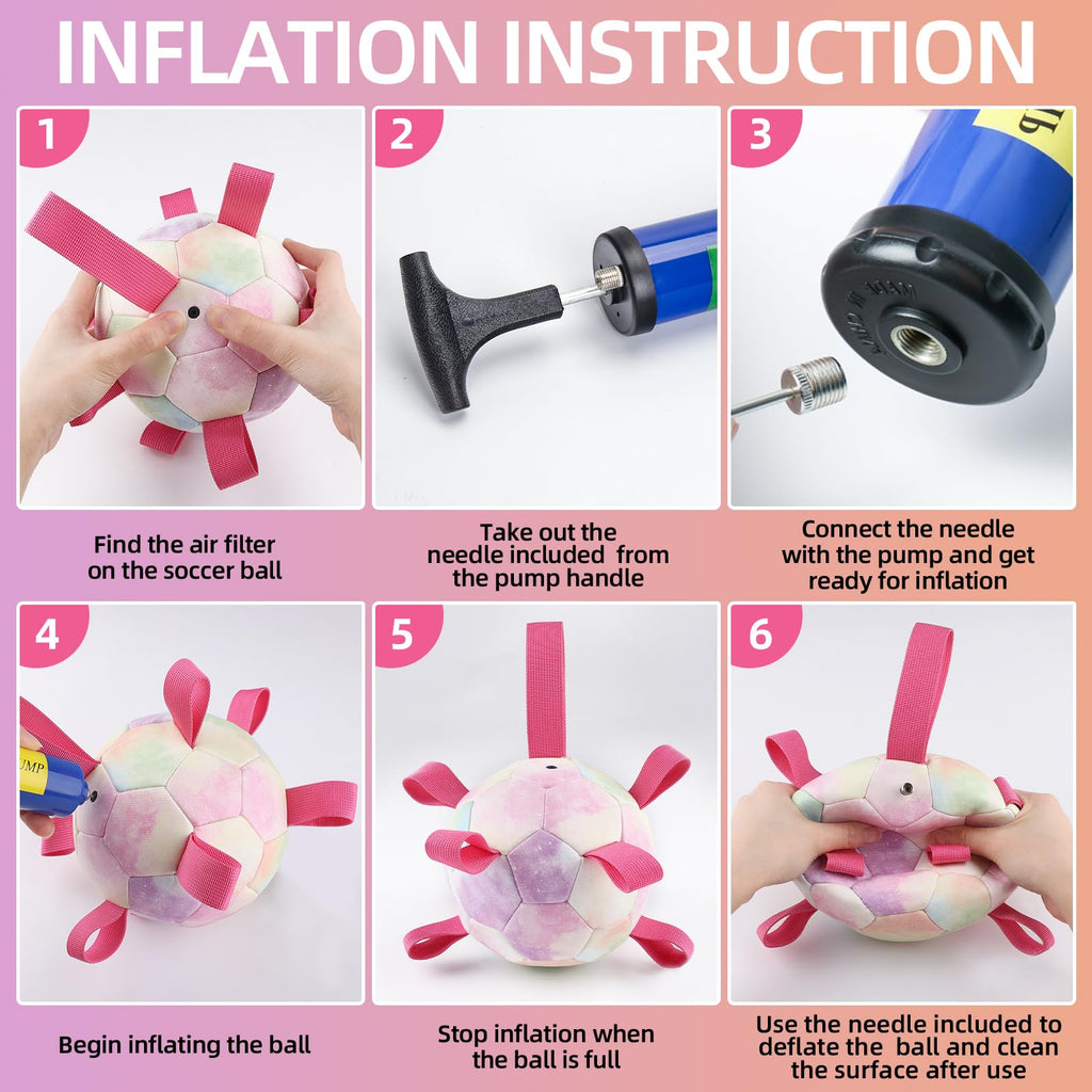 QDAN Dog Toys Soccer Ball with Straps, Durable Dog Balls for Tug of War, Puppy Birthday Gifts, Dogs Water Toy Small Dogs-Rainbow（5 Inch）