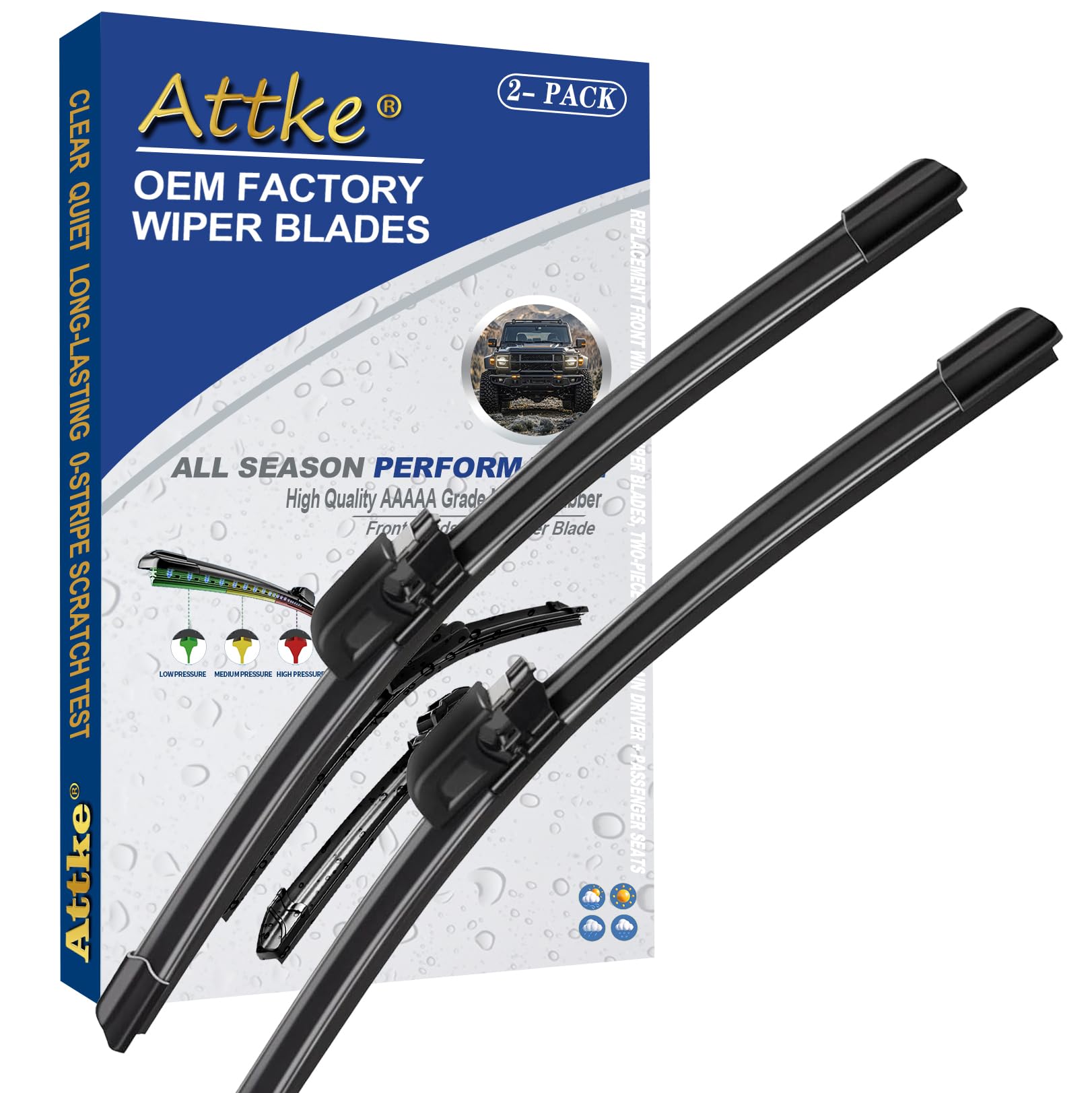 ATTKE OEM Quality Front Windscreen Wiper Blades for Jeep Wrangler 1997-2006/Porsche 911 1978-1994/Suzuki Samurai 1986-1995 (13″+13″ Front Windshield Wiper Blade Set)