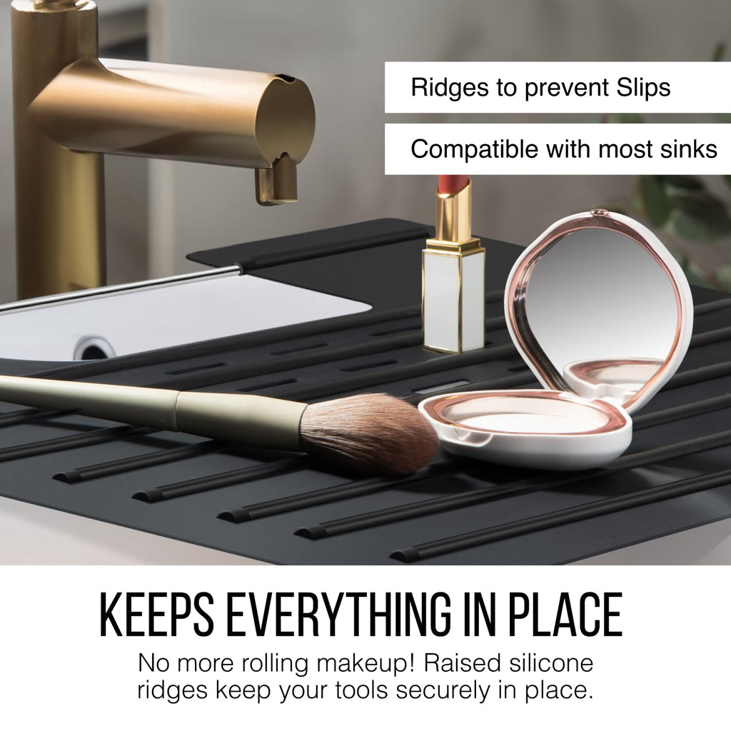 Maplefield Bathroom Sink Cover for Counter Space, Heat Resistant Silicone Sink Mat for Your Beauty Routine, Small Bathroom Space Saver Sink Cover for Makeup (Beige Large, 22" x 15" x 2" Inches)