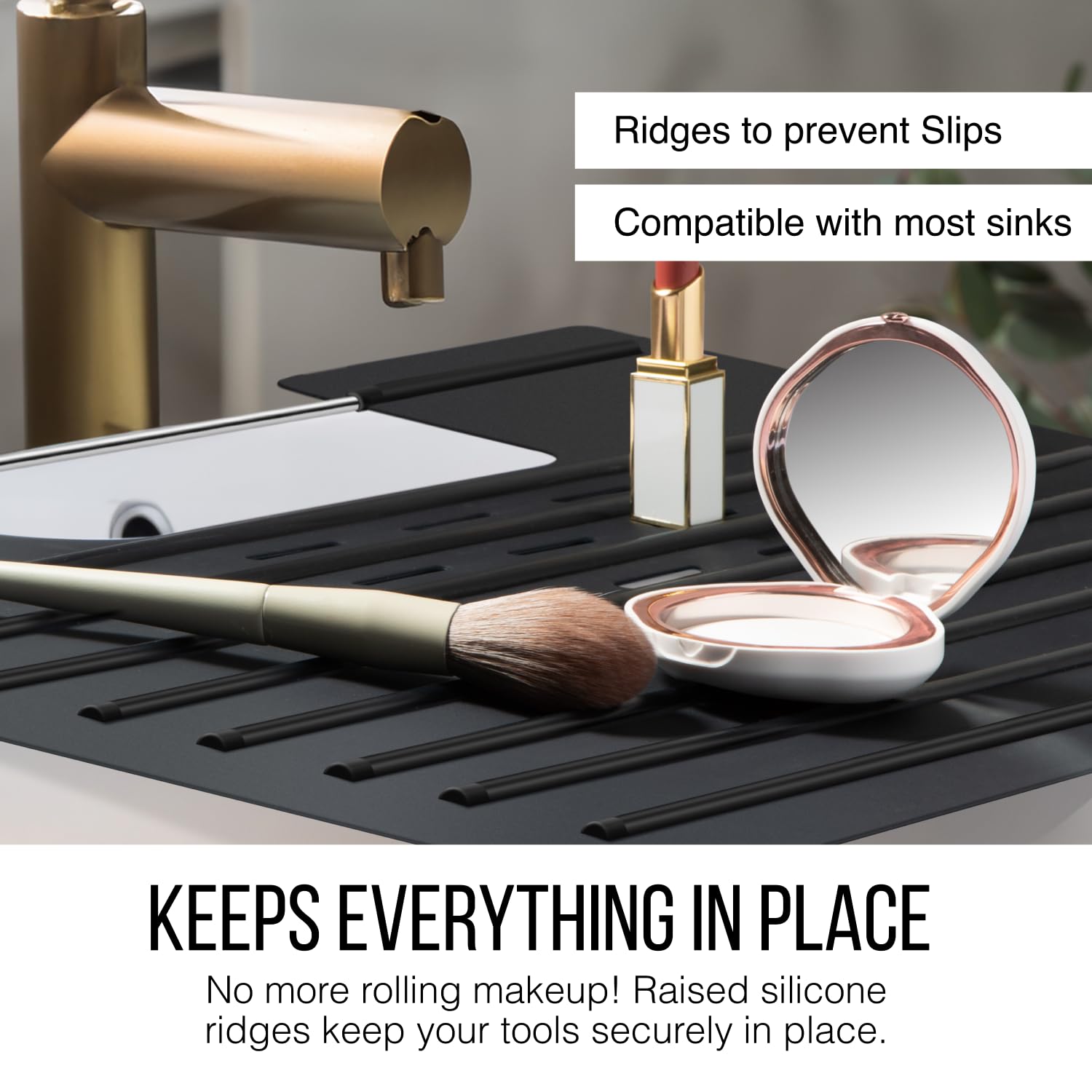 Maplefield Bathroom Sink Cover for Counter Space, Heat Resistant Silicone Sink Mat for Your Beauty Routine, Small Bathroom Space Saver Sink Cover for Makeup (Beige Large, 22" x 15" x 2" Inches)